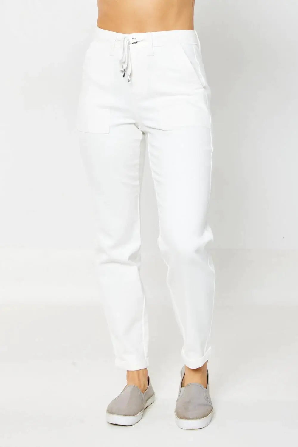 Judy Blue The High Waist White Cuffed Jogger Denim Jeans: REG & CURVY - Jeans judy blue utility jogger jeans