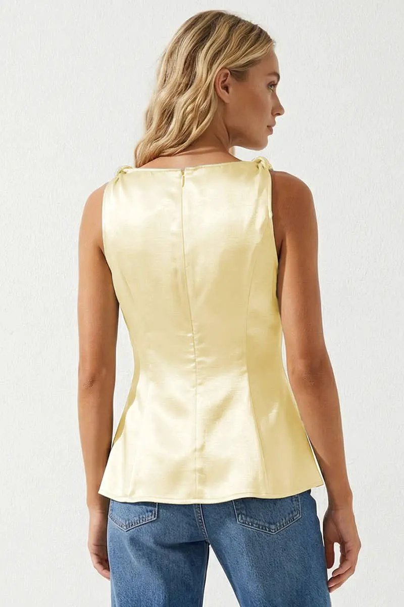 Naked Zebra The Satin Peplum Top With Cord Detail: Pale Banana - Blouses