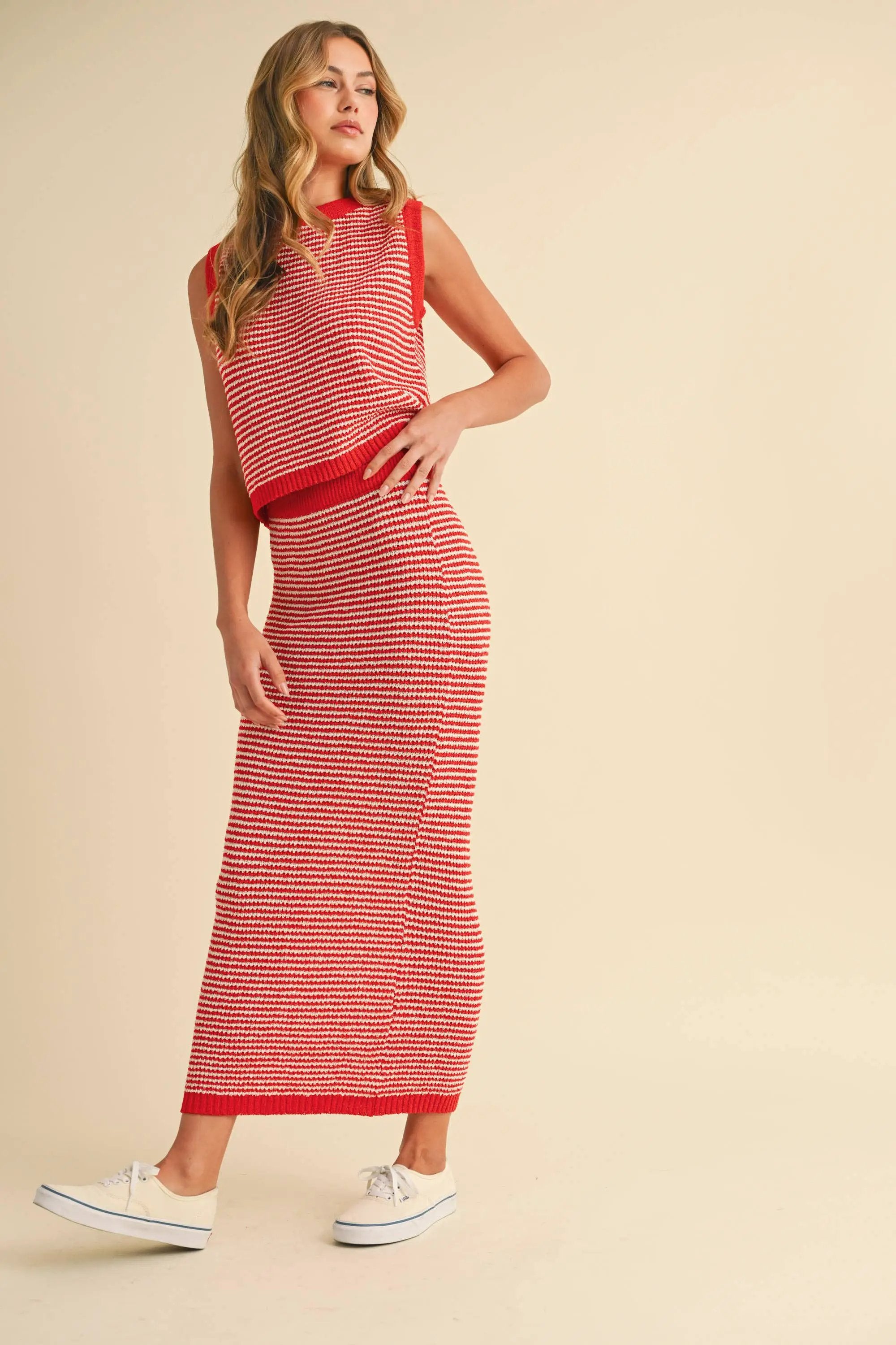 Klesis The Sunset Stripe Knit Skirt Set - Outfit Sets