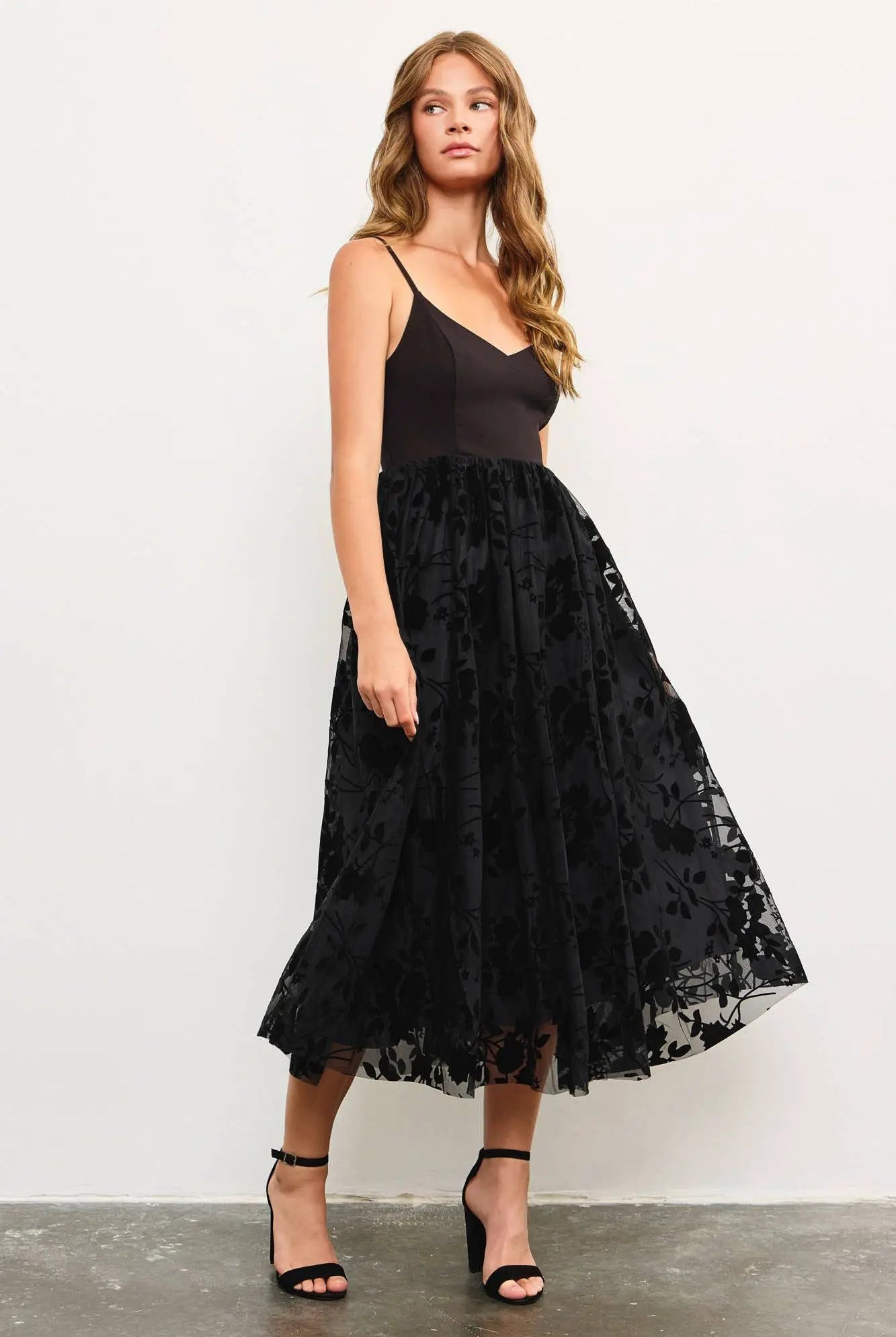 Mustard Seed The Midnight Bloom Velvet Burnout Floral Midi Dress - Dresses