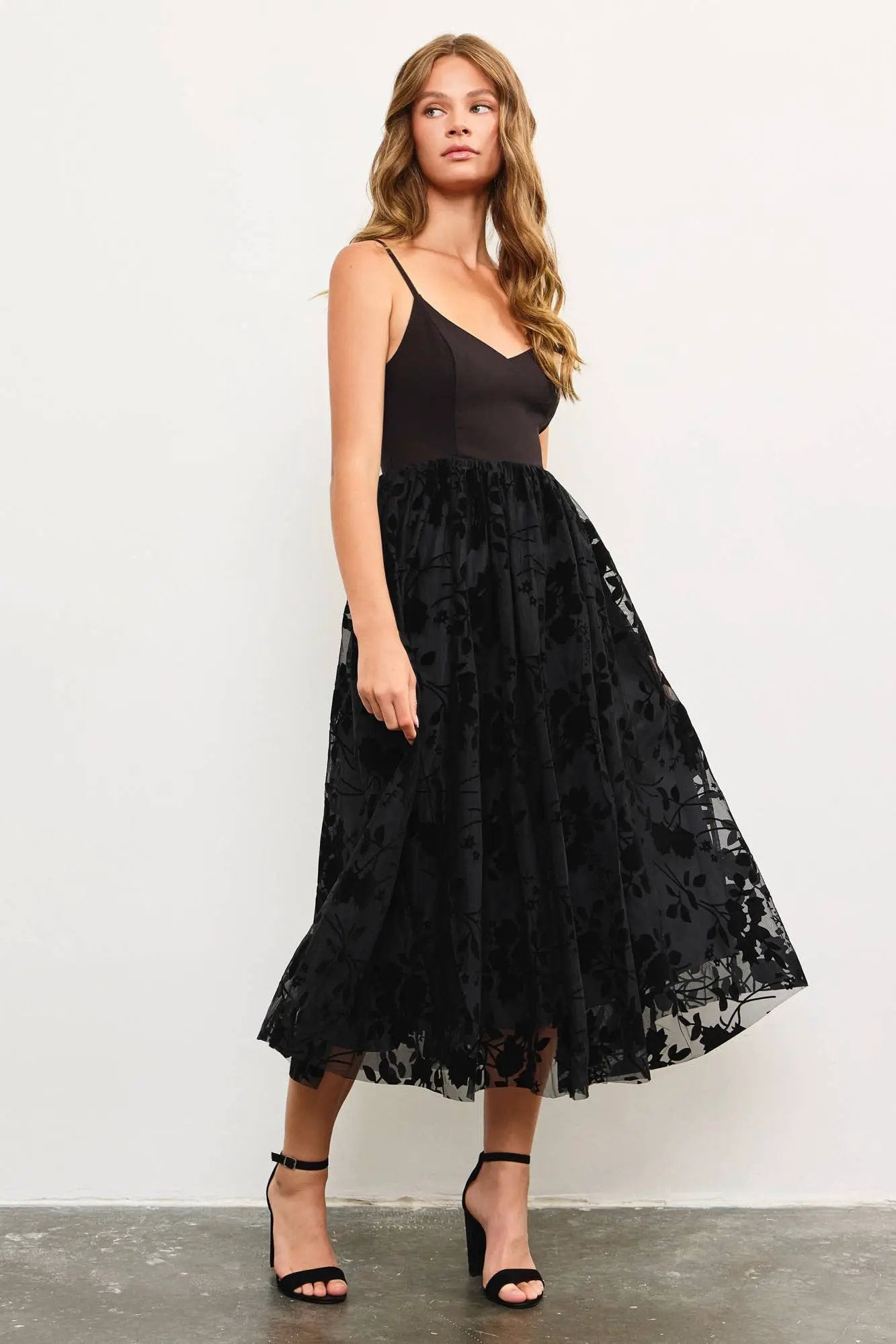Mustard Seed The Midnight Bloom Velvet Burnout Floral Midi Dress - Dresses