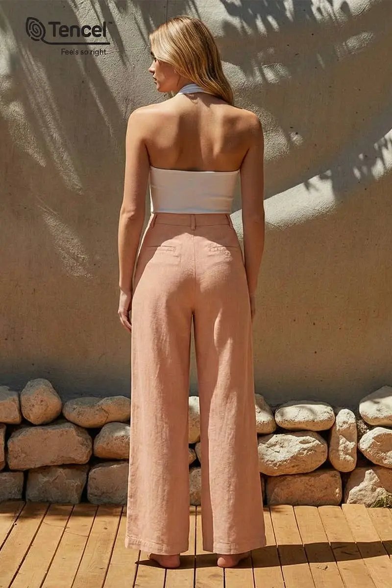 Naked Zebra Tencel Garment Dye Trouser with Front Welt Pocket: Ochre - Trousers