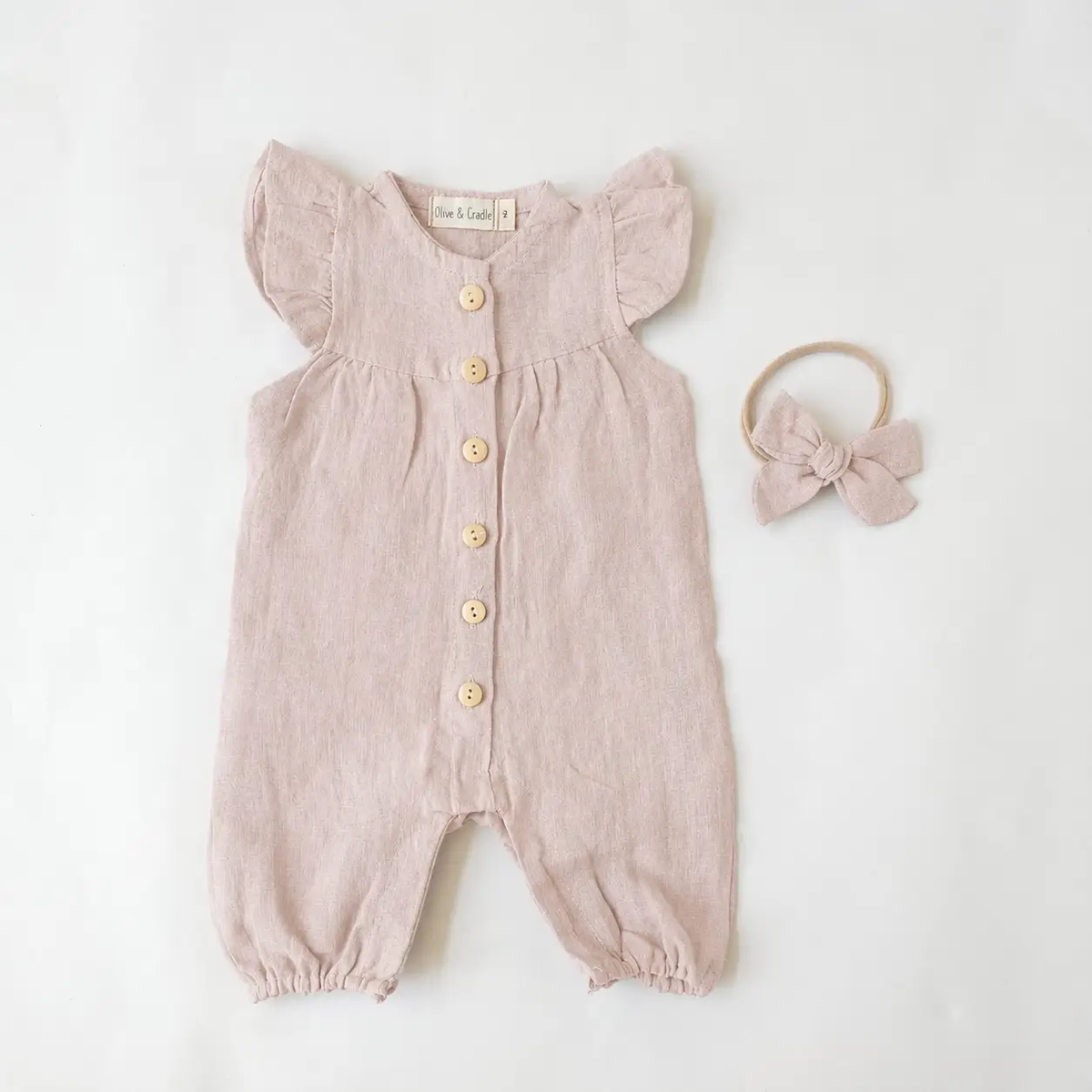 OLIVE & CRADLE The Sweet Peony Linen Romper - Onesies