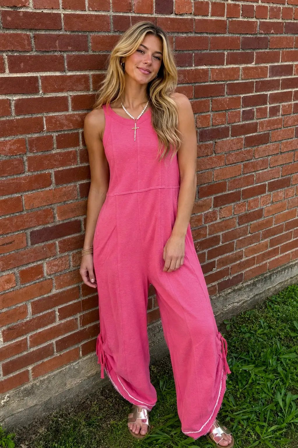 Davi & Dani The Coral Crush Wide Leg Jumpsuit - One-Pieces