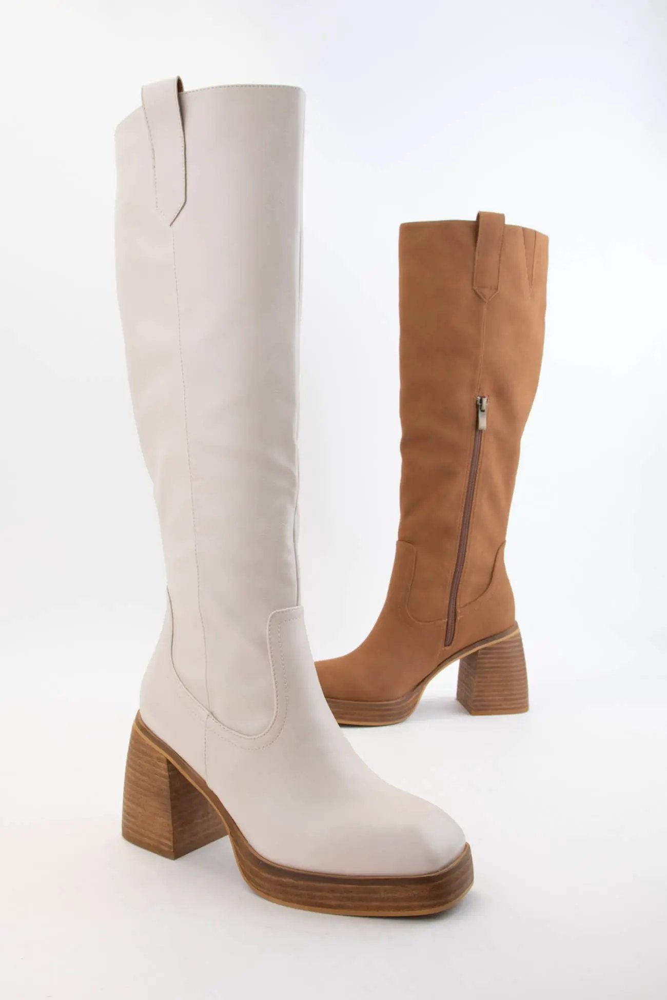 CCOCCI The Retro Rise Slim Fit Tall Platform Boots in Bone - Boots Tall Boots
