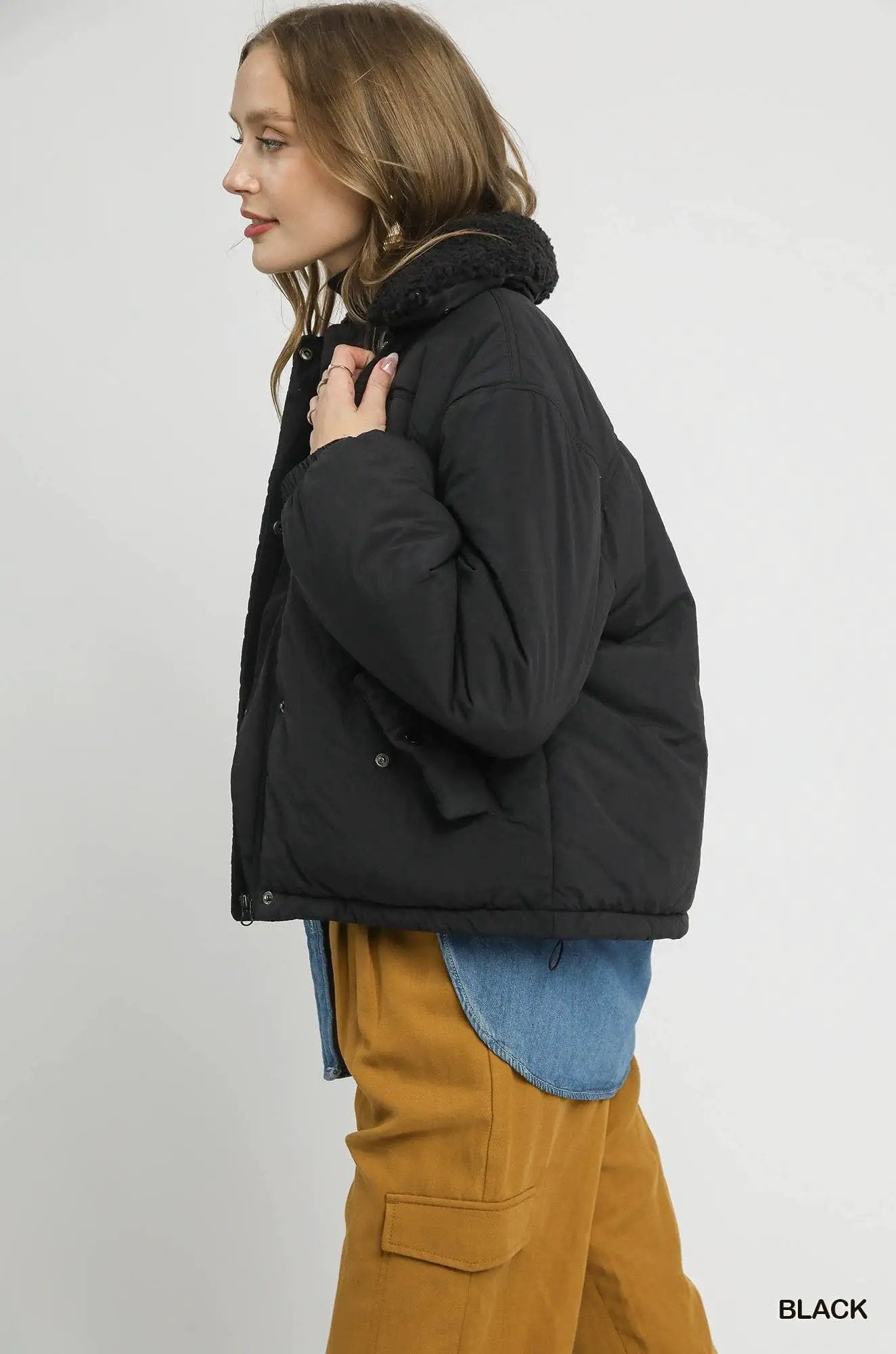 STYLE USA STYLE USA - Cold Front Confidence Black Sherpa Collar Puffer Jacket - Coats & Jackets