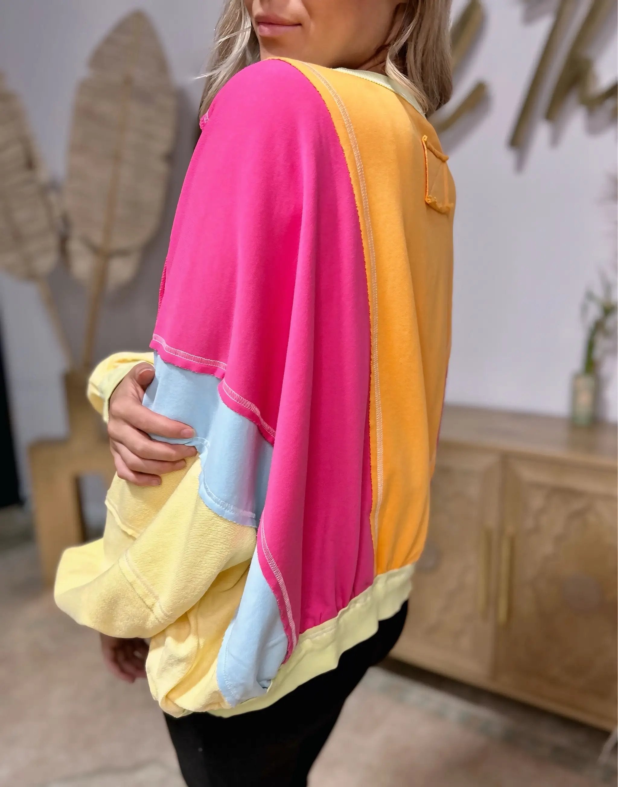 BiBi Colorblock Patchwork Exposed Seam Sweatshirt - Sweatshirts
