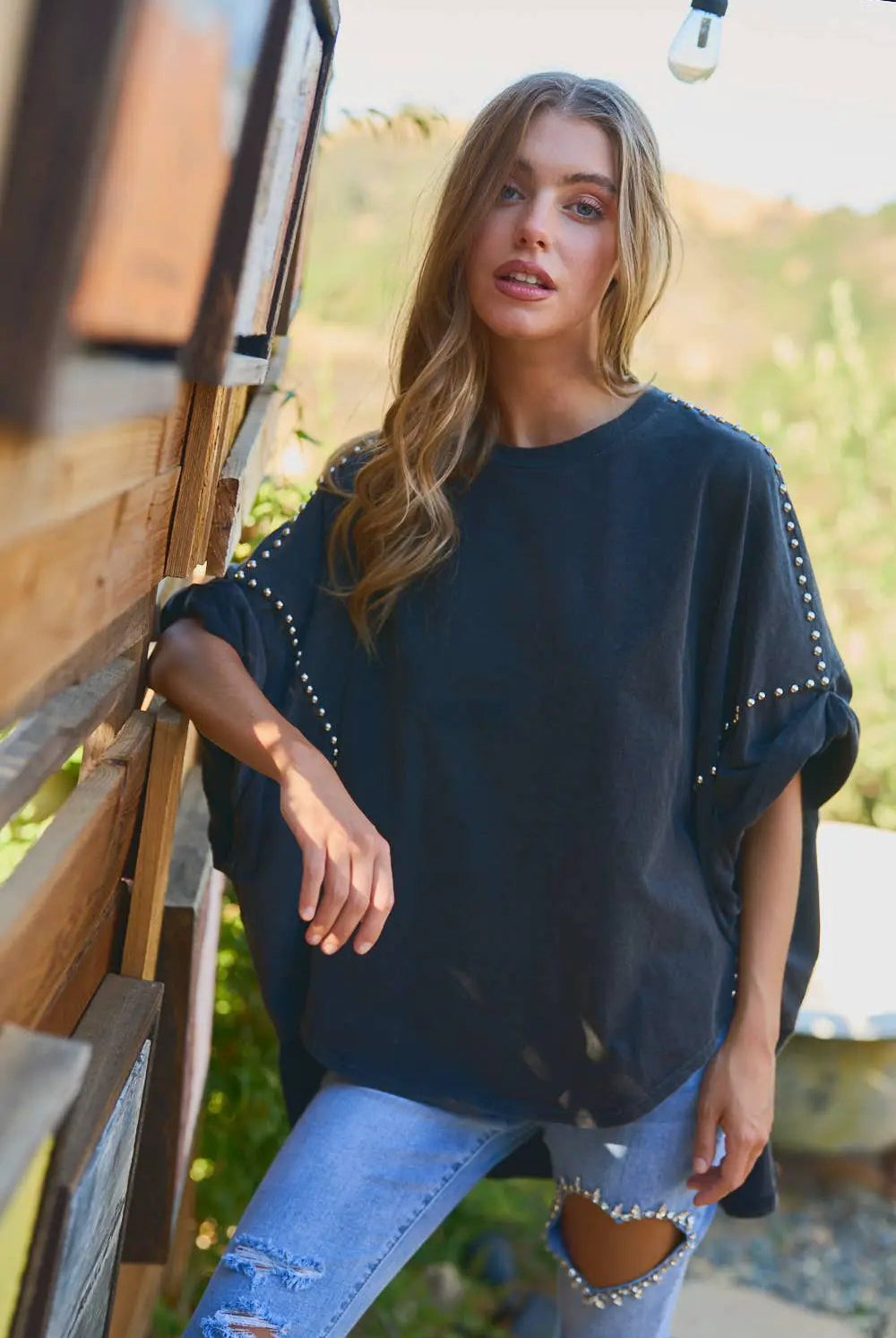 Blue B The Rebel Rhythm Studded High-Low Tee - T-Shirts