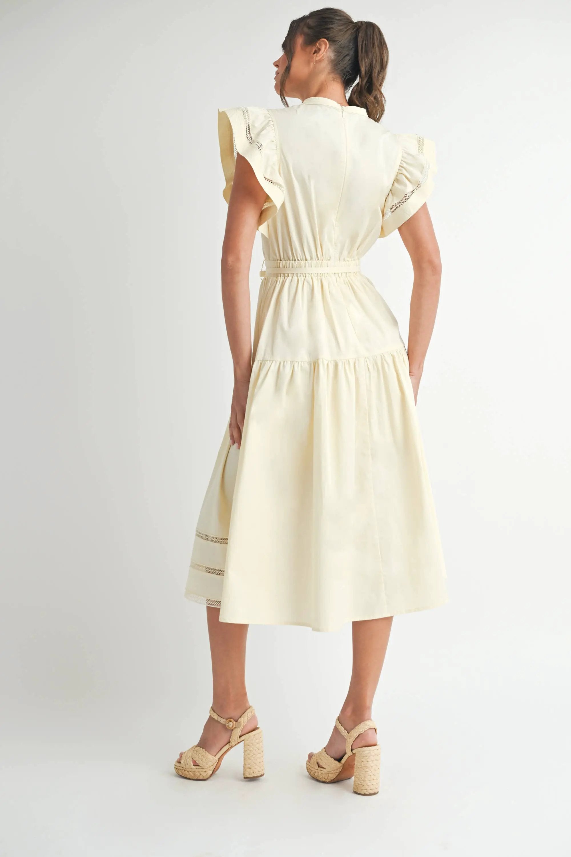 Endless Blu Endless Blu Cream Short Sleeve Tiered Midi Dress - Dresses