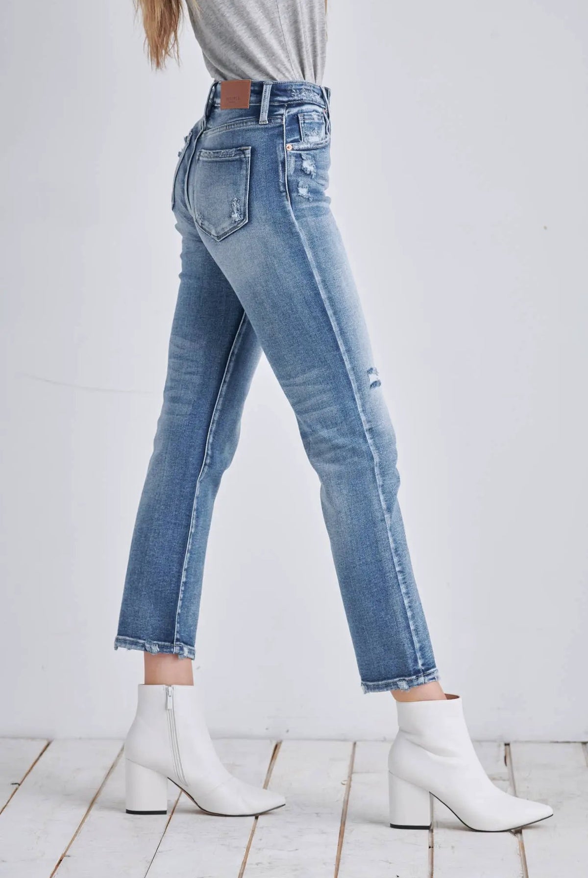 ARTEMIS VINTAGE Artemis Vintage “Everyday Edge” High Rise Distressed Crop Straight Jeans - Jeans