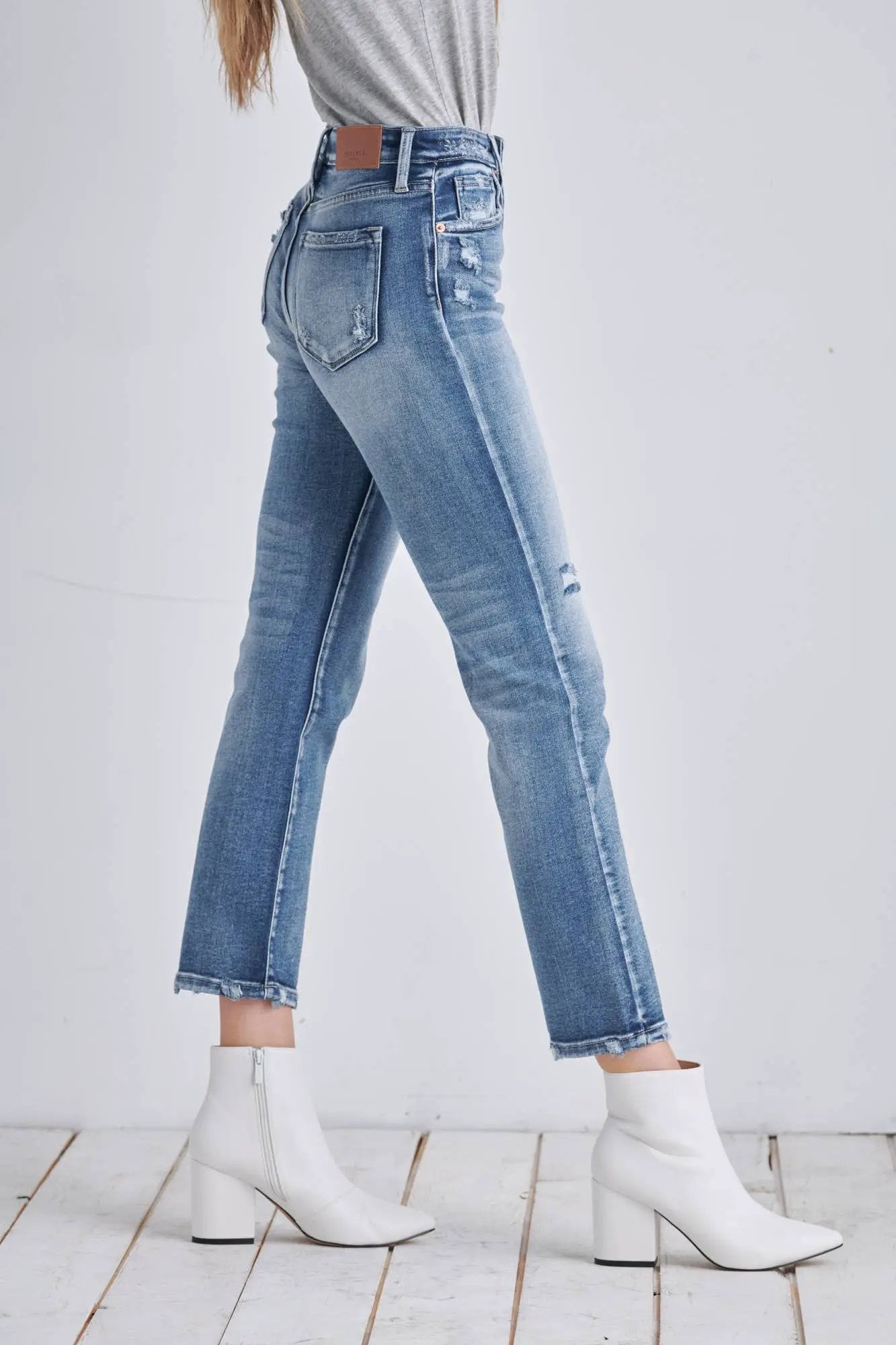 ARTEMIS VINTAGE Artemis Vintage “Everyday Edge” High Rise Distressed Crop Straight Jeans - Jeans