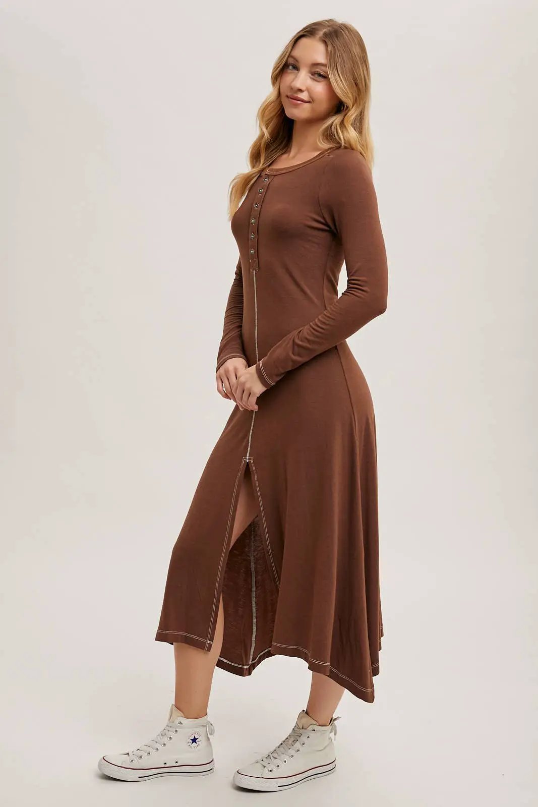Bluivy The Cocoa Button-Front Slit Midi Dress - Dresses