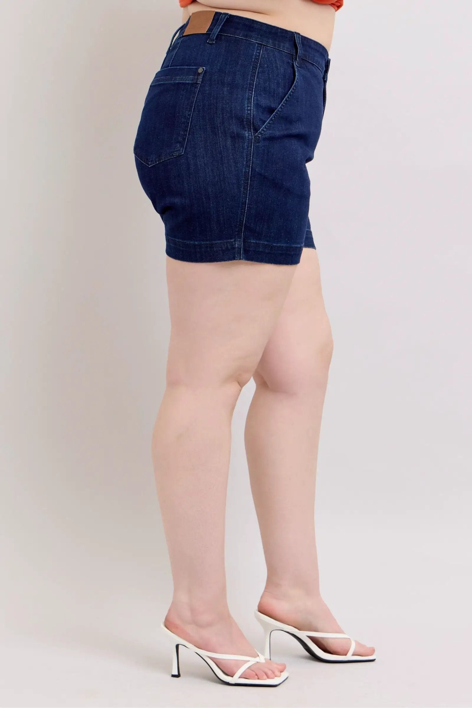 Judy Blue The High Waist Tummy Control Dark Denim Trouser Shorts: CURVY - Shorts