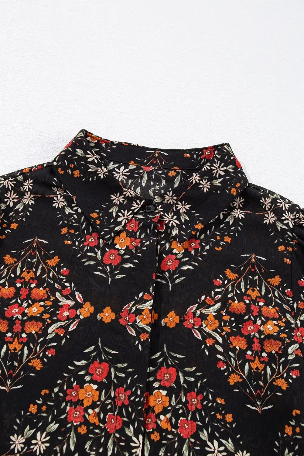 Grateful Threads Boutique Black Strawberry Aesthetic Floral Puff Sleeve Blouse - Blouses Black Strawberry Aesthetic Floral Puff Sleeve Blouse