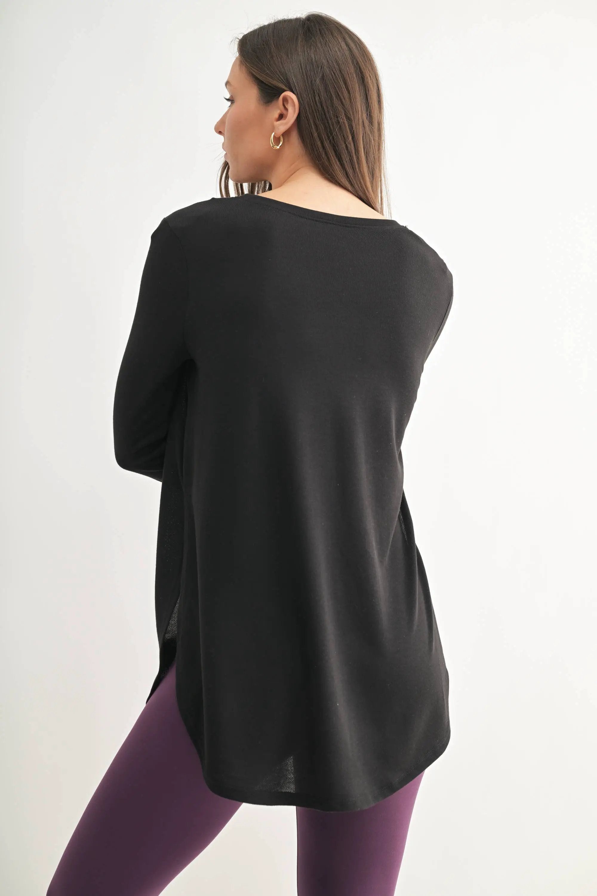 Mono B Mono B - Long Sleeve Flow Top with Side Slit - Tunics Mono B - Long Sleeve Flow Top with Side Slit