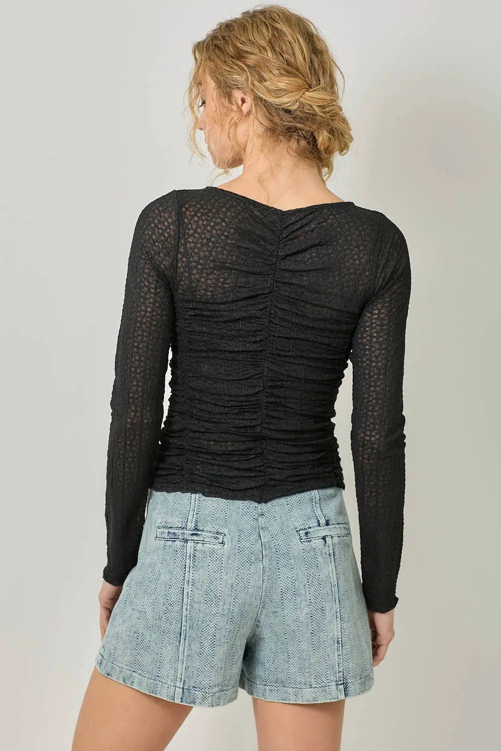 Mystree Mystree - After Dark Lettuce Hem Mesh Layering Top - Blouses