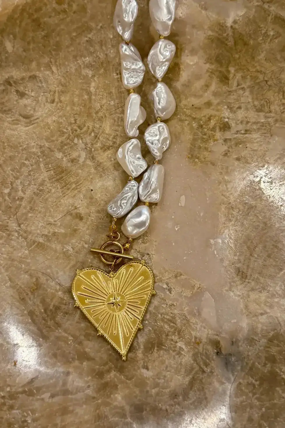 CHANSUTTPEARLS The BLAZE Chunky Pearl Heart Pendant Necklace (Water Resistant) - Necklaces