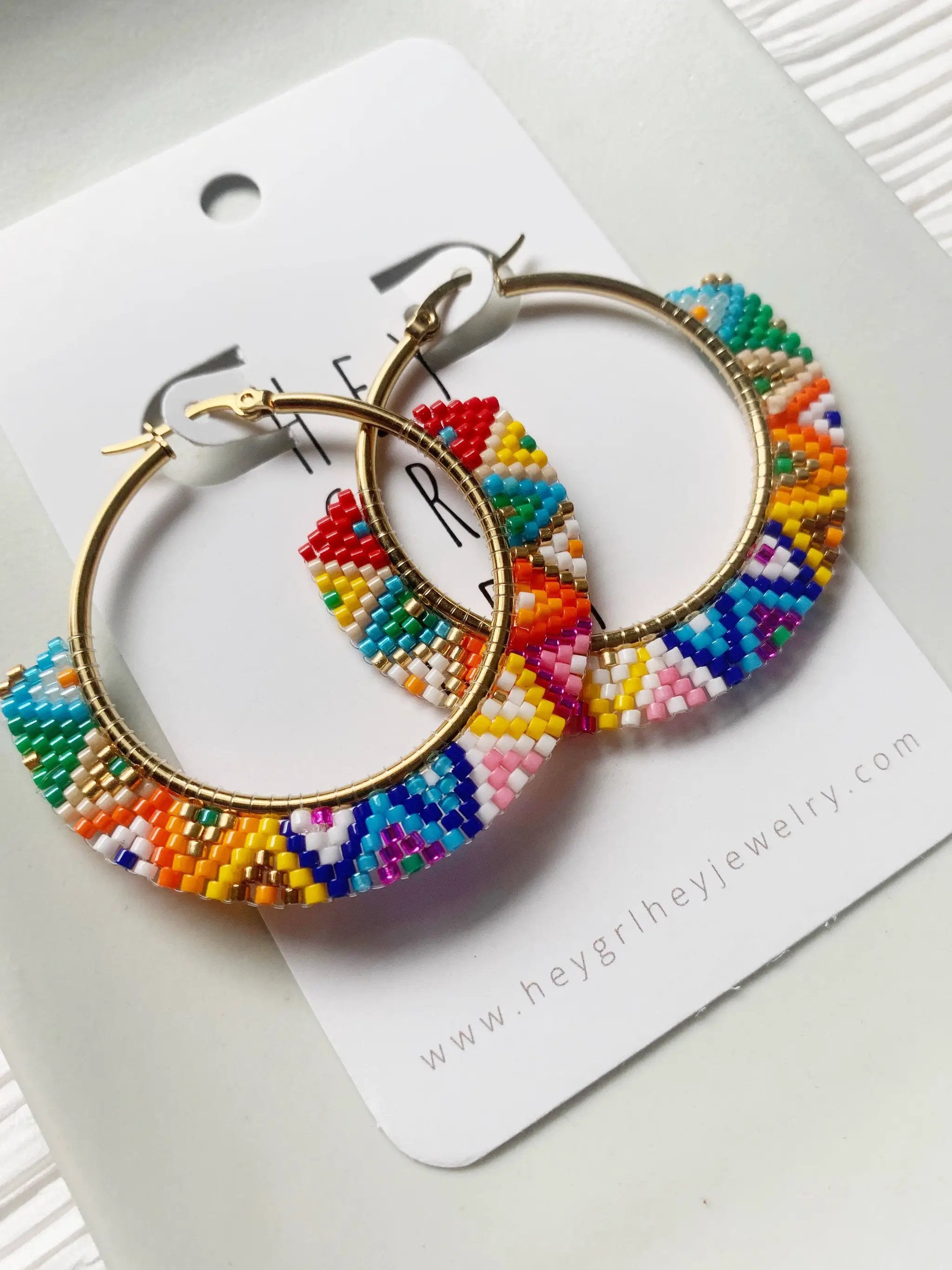 Hey Grl Hey Jewelry Beaded Hoop Earrings - Earrings