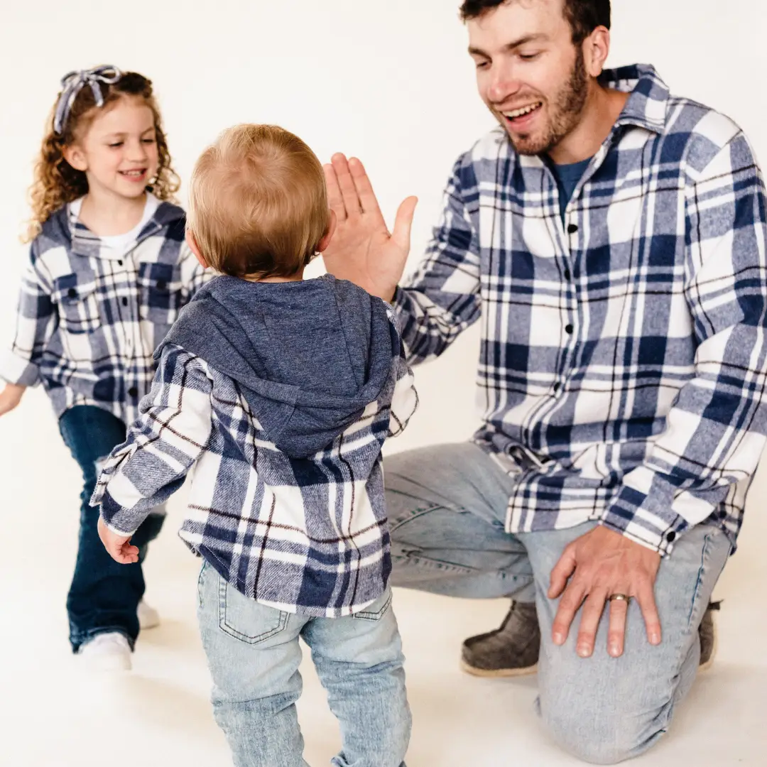 HAHA MAMA Clothing Navy Plaid Hooded Flannel - CHILD - Shirts