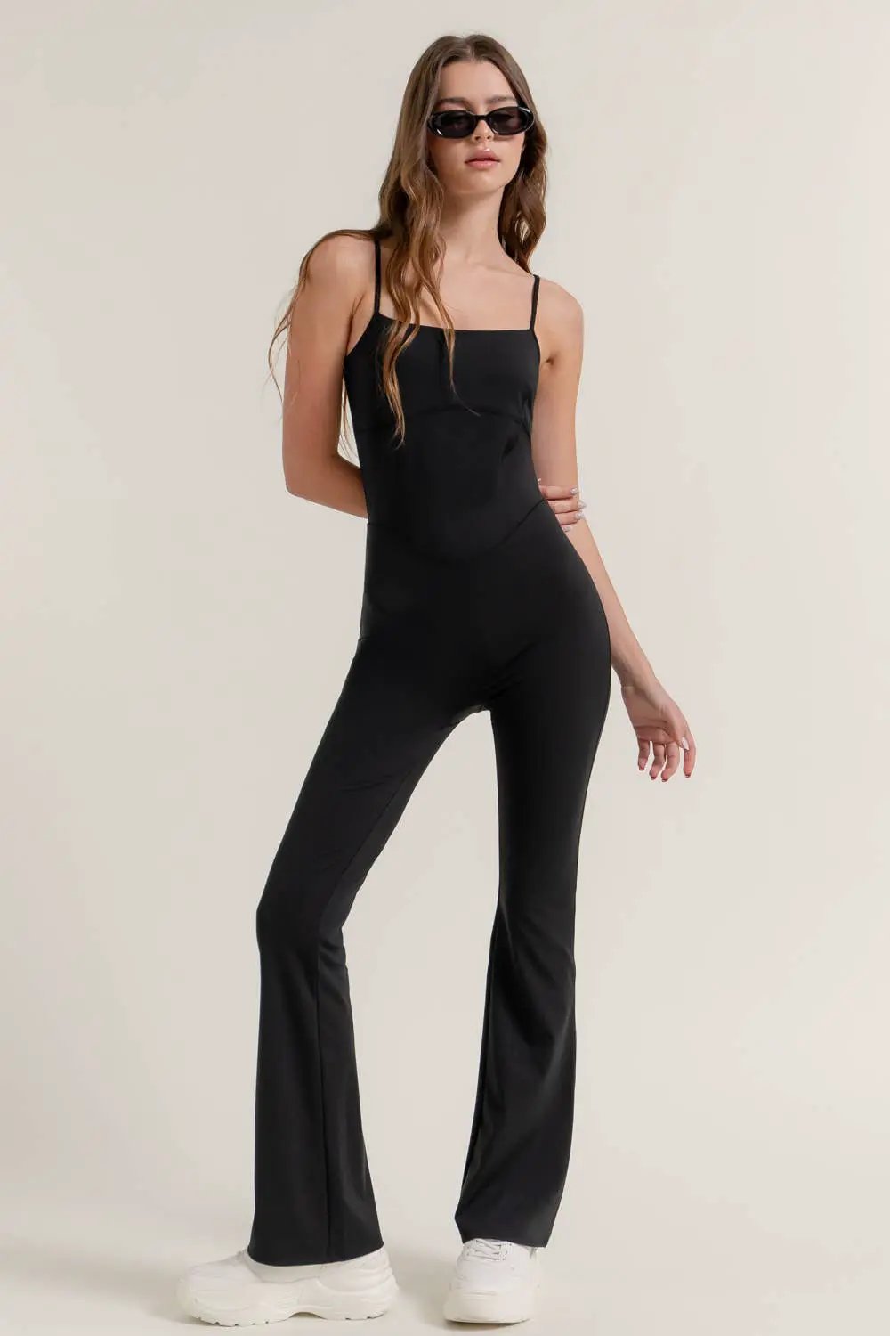 Active Basic | Active USA Active Basic | Active USA - Activewear Cami Flare Jumpsuit in Black - Leotards & Unitards Activewear Cami Flare Jumpsuit