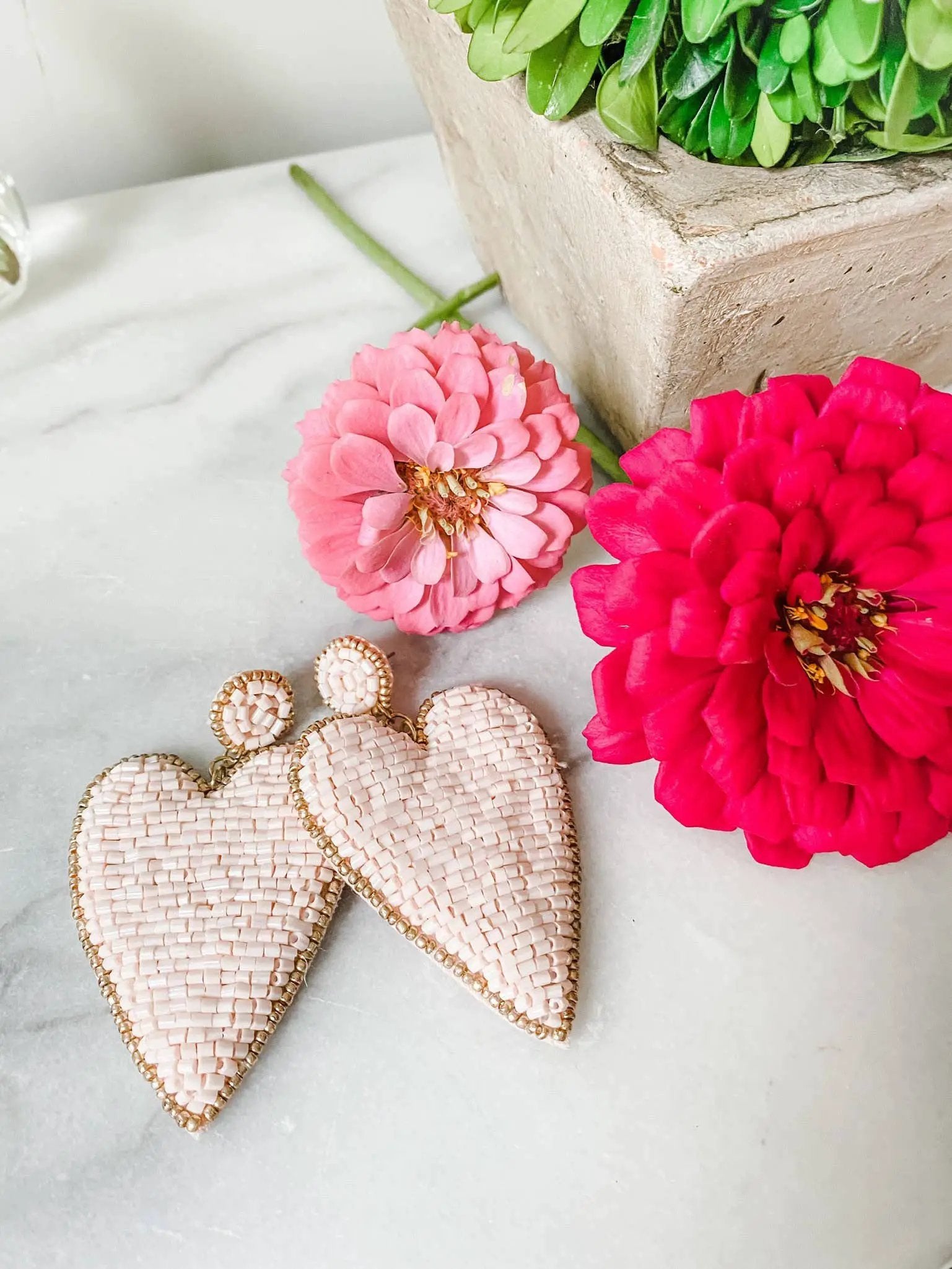 Brookhaven Baubles Light Pink Beaded Heart Earrings with Gold Accents - Earrings