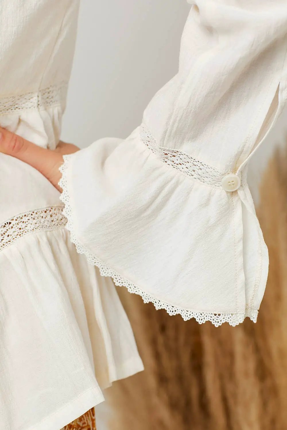 Mystree The Whispering Willow Tiered Lace Button-Down Blazer - Blouses