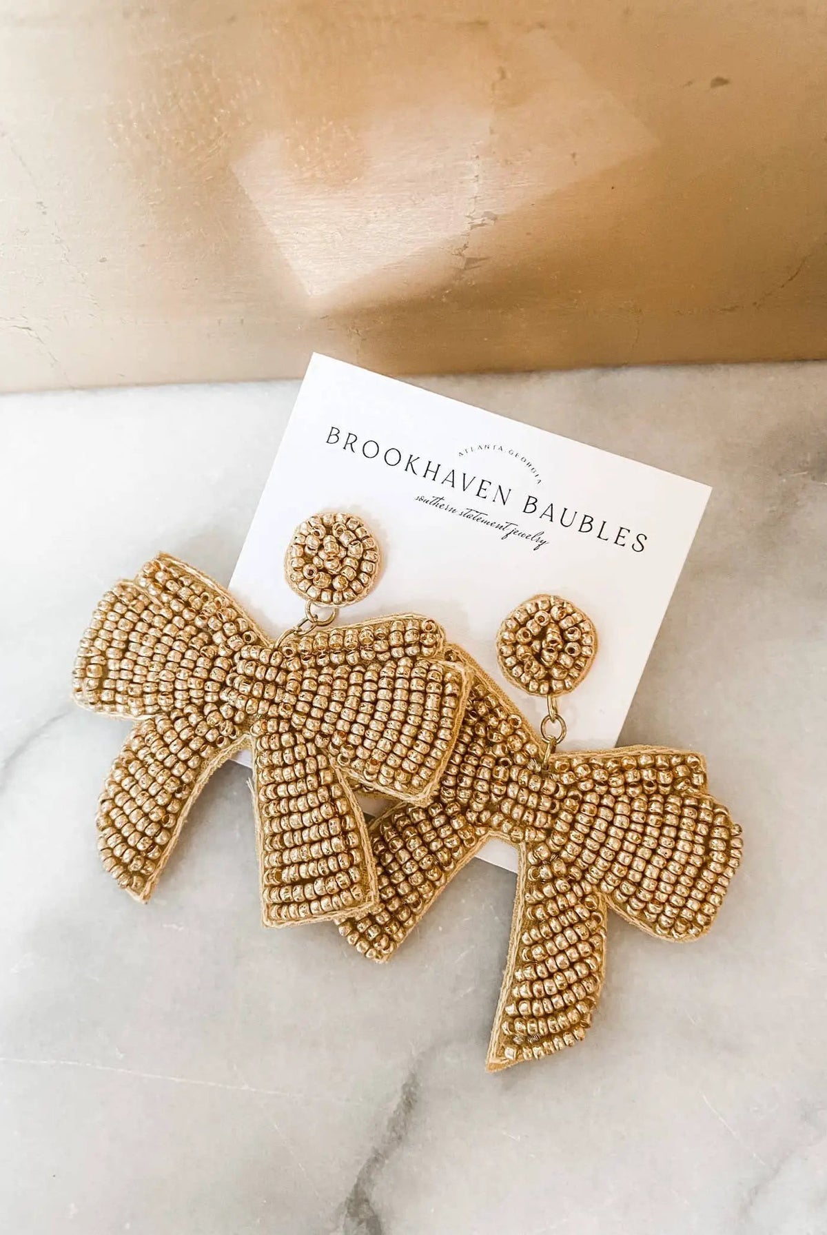 Brookhaven Baubles Gold Bow Beaded Statement Earrings - Earrings gold bow statement earrings