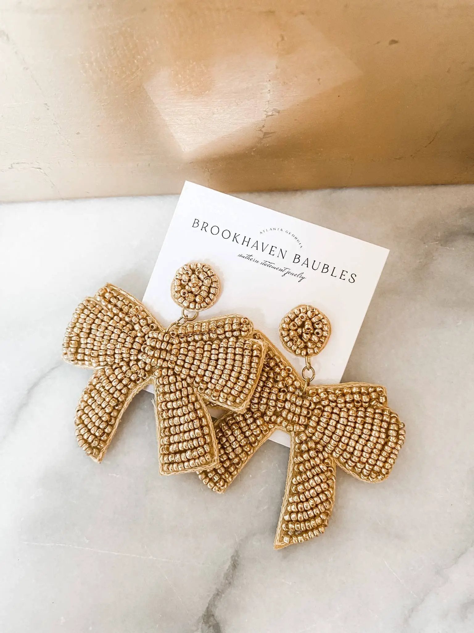 Brookhaven Baubles Gold Bow Beaded Statement Earrings - Earrings gold bow statement earrings