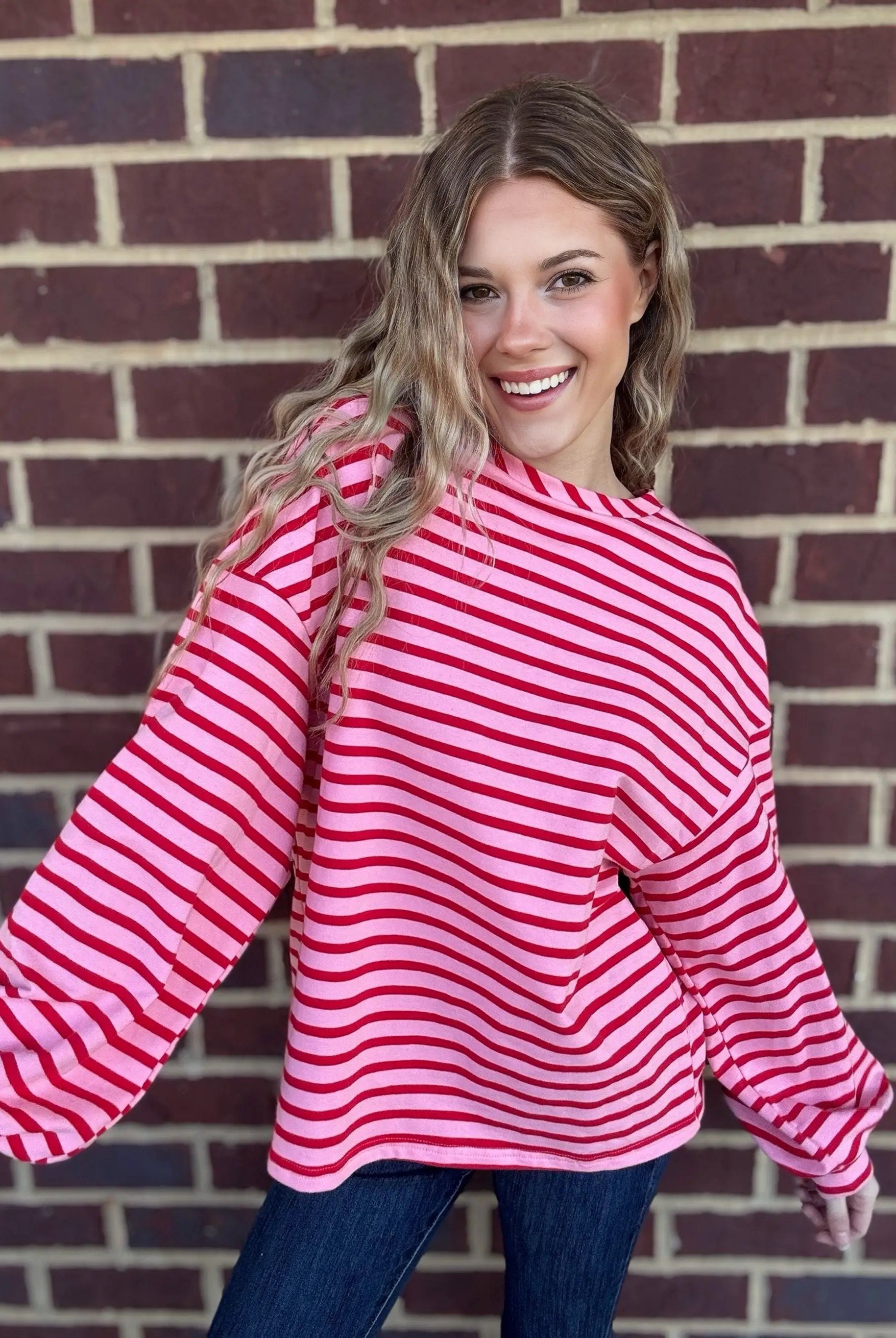 Grateful Threads Boutique Pink Lemonade Ballon Sleeve Pullover - Sweatshirts