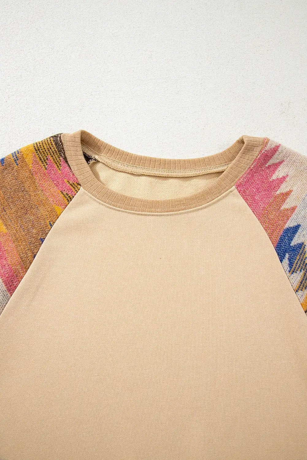 Grateful Threads Boutique Light French Beige Aztec Patchwork Raglan Pullover Sweatshirt - Sweatshirts Light French Beige Aztec Patchwork Raglan Pullover Sweatshirt
