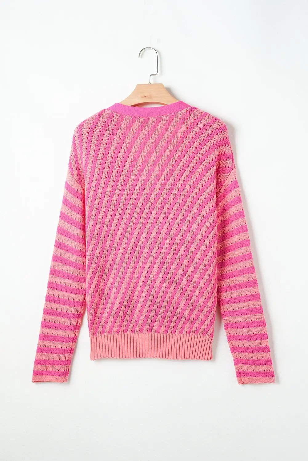 Grateful Threads Boutique Sunset Sorbet Buttoned Cardigan - Cardigans Pink Striped Buttoned V Neck Drop Shoulder Cardigan
