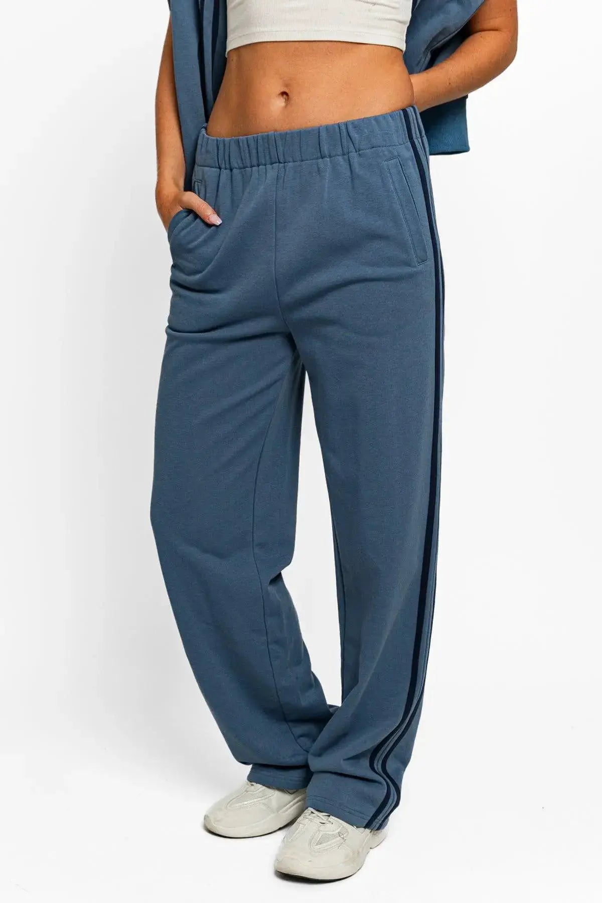 Le Lis High Waisted Side Stripes Straight Track Sweatpants - Loungewear Bottoms