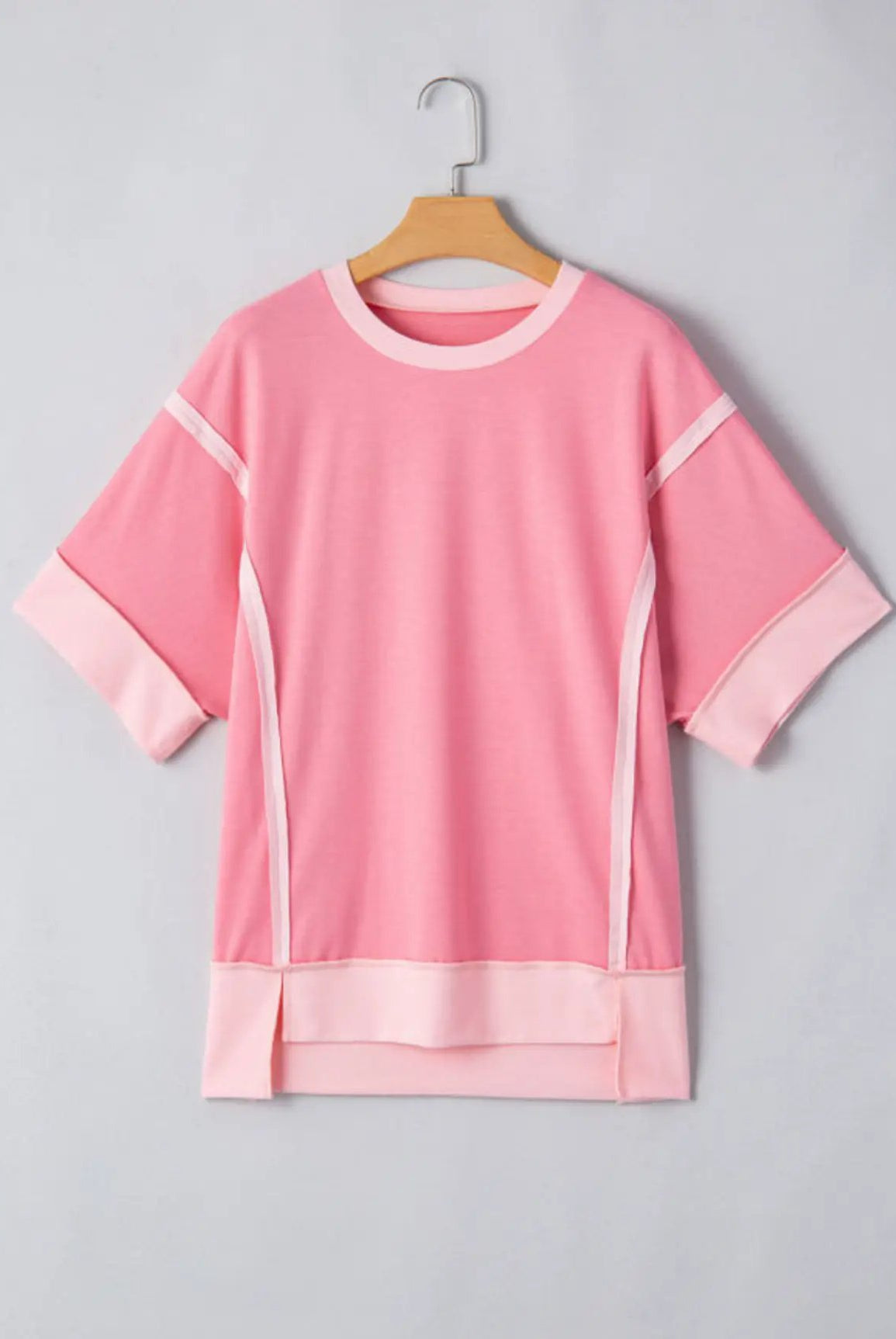 Grateful Threads Boutique Peach Blossom Half Sleeve Raw Seam High Low Side Split Top - Clothing Tops Peach Blossom Half Sleeve Raw Seam High Low Side Split