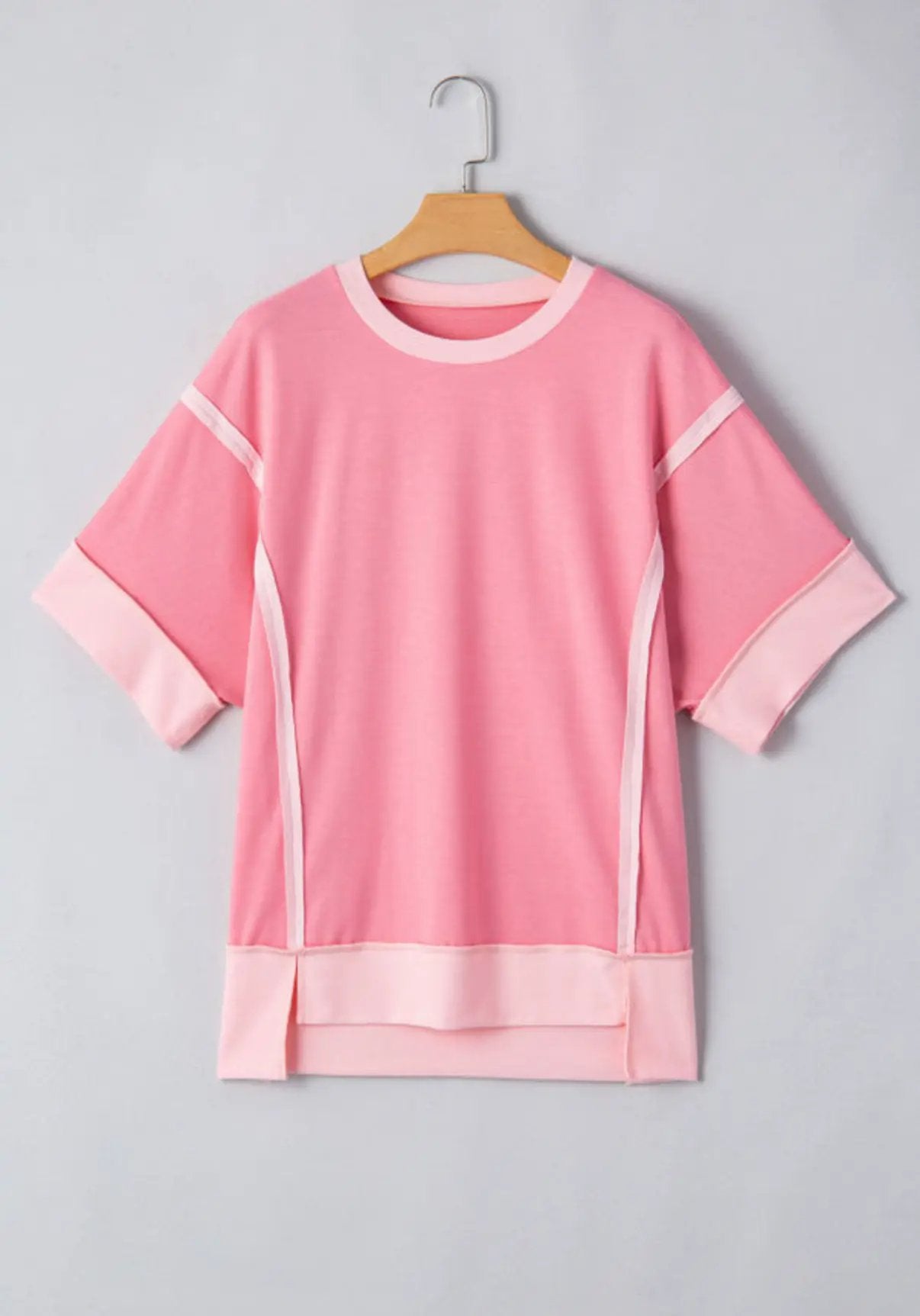 Grateful Threads Boutique Peach Blossom Half Sleeve Raw Seam High Low Side Split Top - Clothing Tops Peach Blossom Half Sleeve Raw Seam High Low Side Split