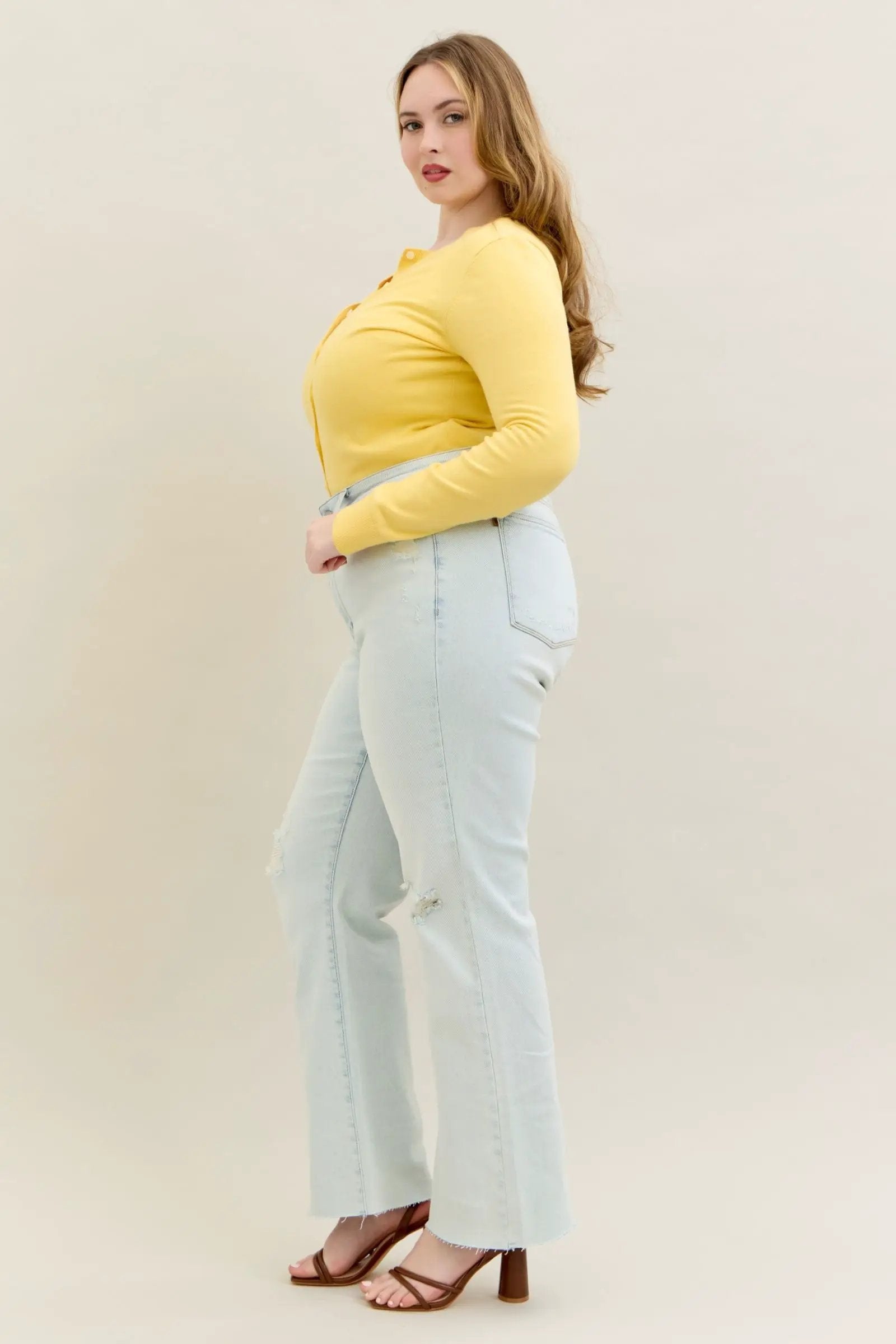 Judy Blue Judy Blue Destroy & Fray Hem Light Wash Bootcut Curvy Denim Jean - Jeans Judy Blue PLUS Destroy & Fray Hem Bootcut