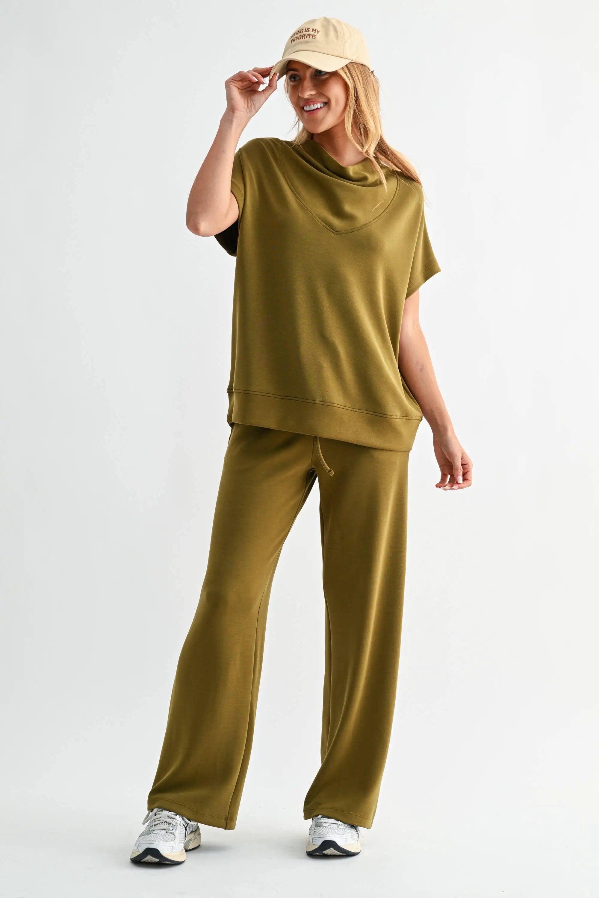 Mono B Mono B - Simple Scuba Wide-Leg Pant in Camo Green - Trousers Mono B - Simple Scuba Wide-Leg Pant
