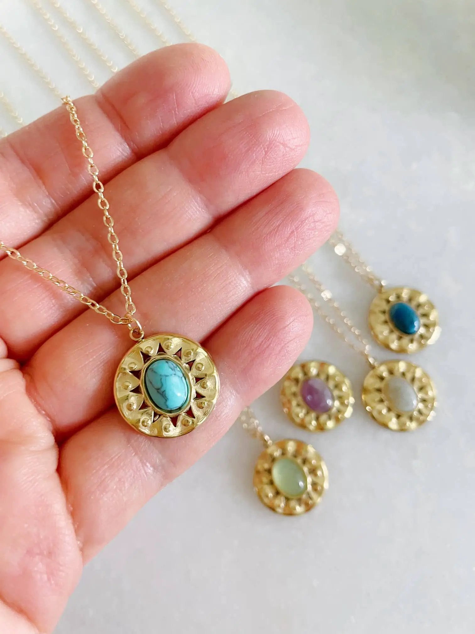 Laalee Jewelry Round Pendant Necklaces, Oval Stone Necklace, Gold Layering - Necklaces