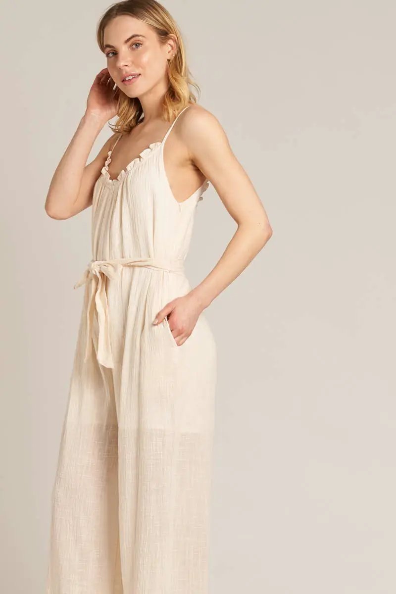En Crème En Crème Cream Sleeveless Belted Jumpsuit - One-Pieces cream belted jumpsuit