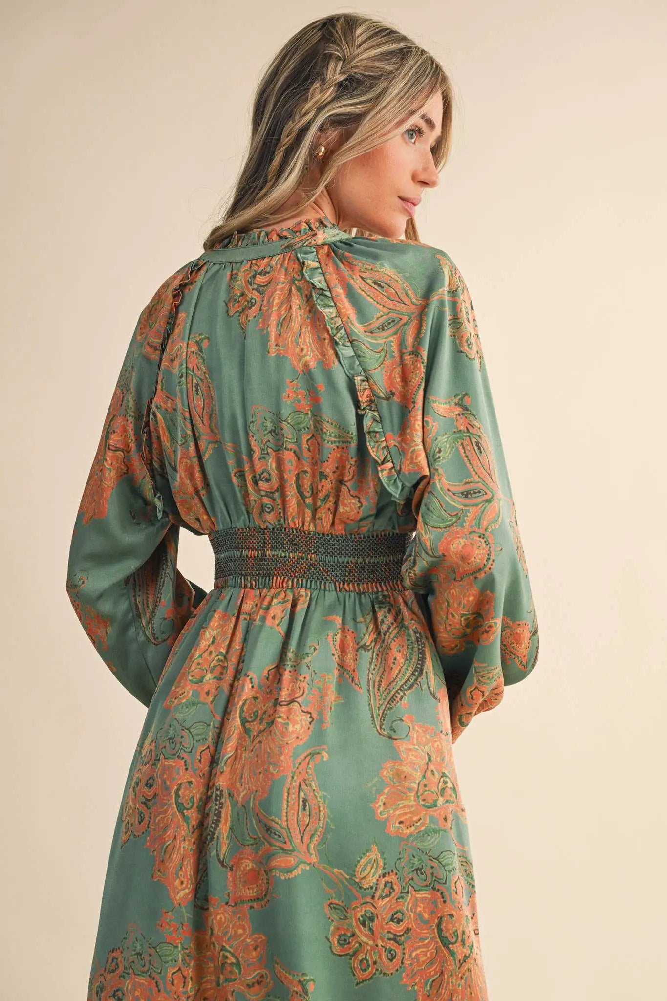 &MERCI &merci - Emerald Reverie Paisley Smocked Midi Dress - Dresses