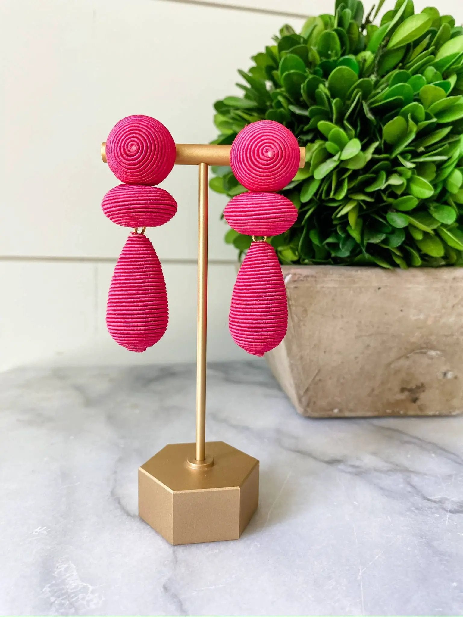 Brookhaven Baubles Hot Pink Thread Wrapped Drop Statement Earrings - Earrings hot pink thread wrapped statement earrings