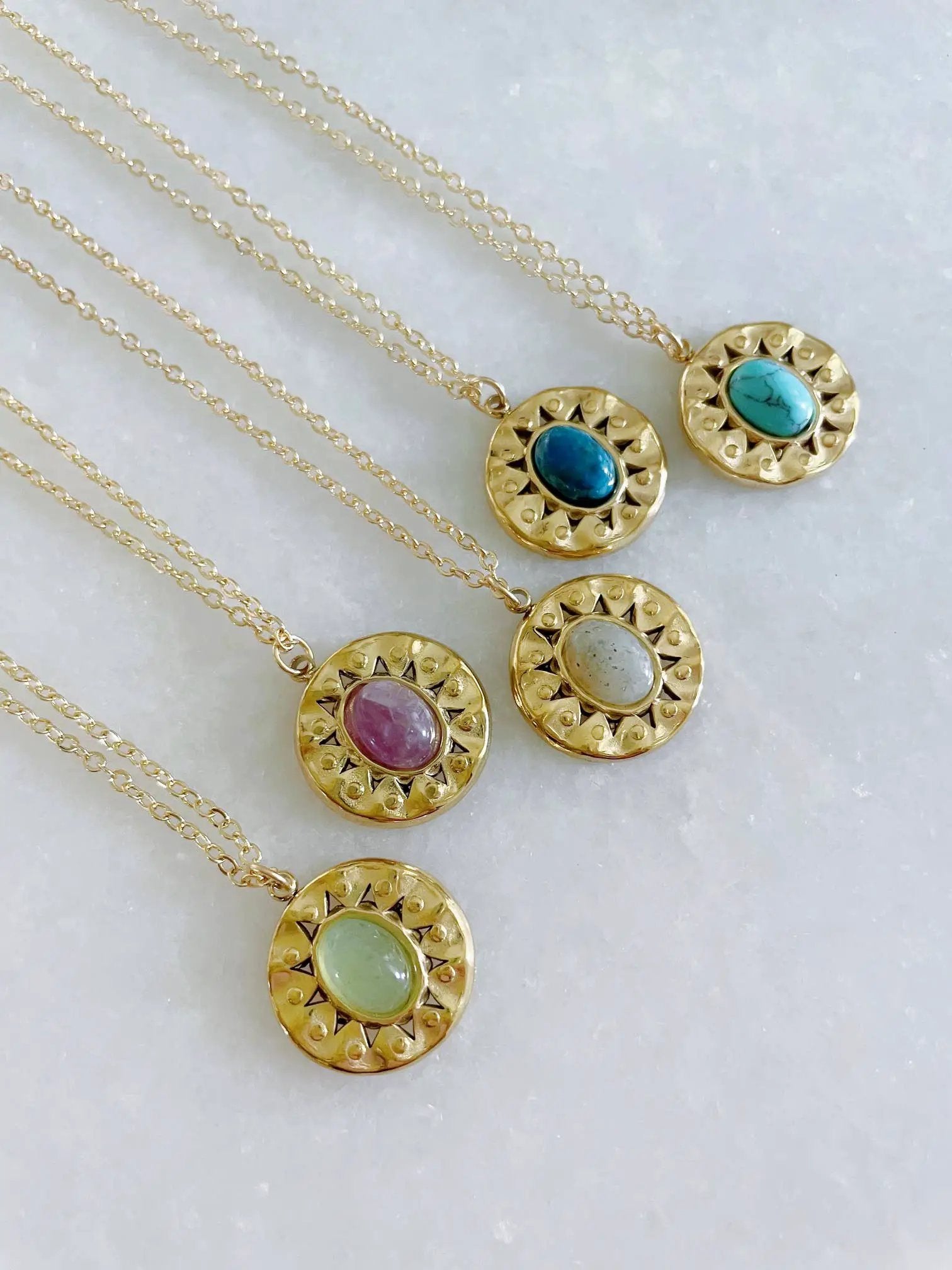 Laalee Jewelry Round Pendant Necklaces, Oval Stone Necklace, Gold Layering - Necklaces