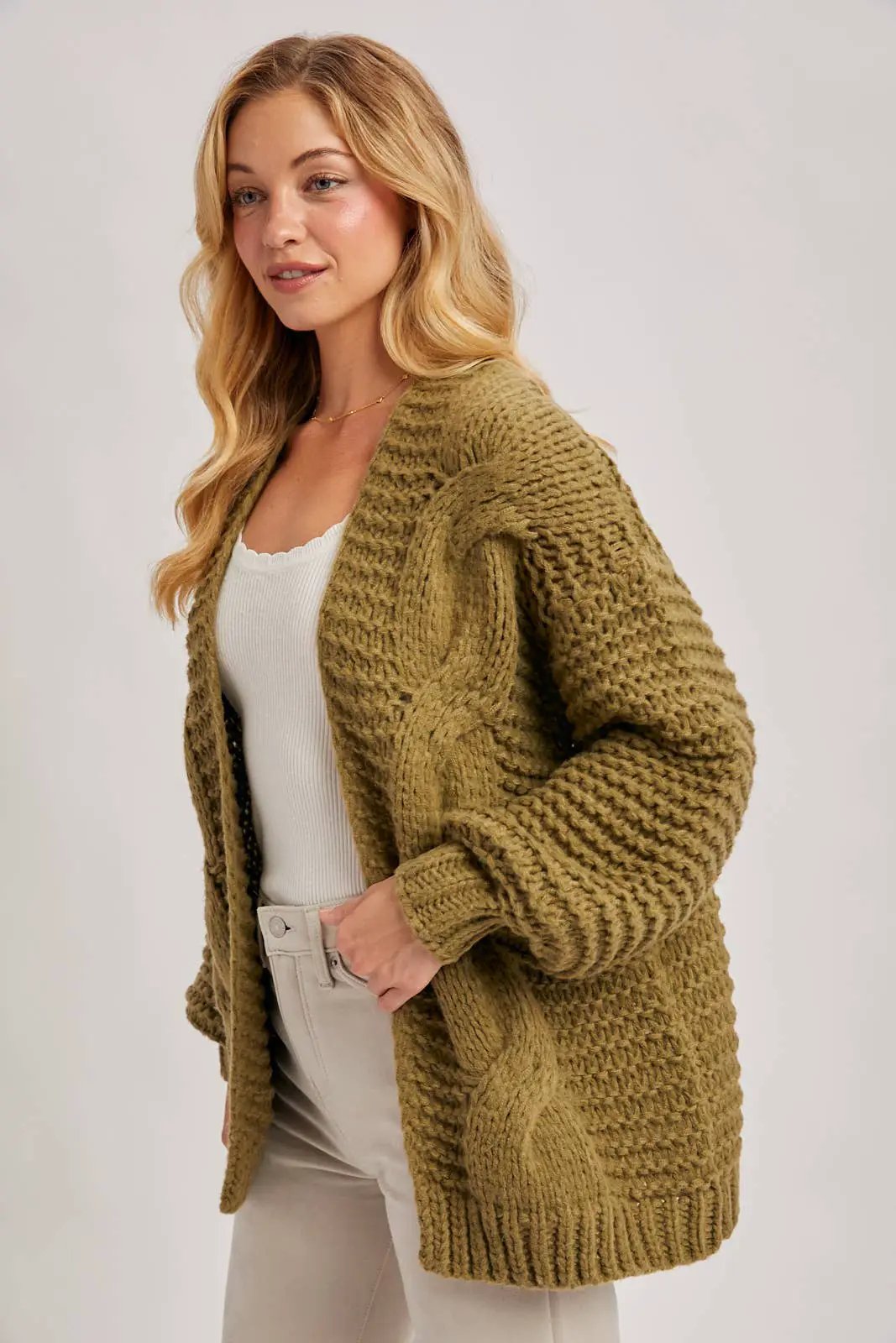 Bluivy Bluivy - Olive Grove Cozy Cable Knit Cardigan - Cardigans