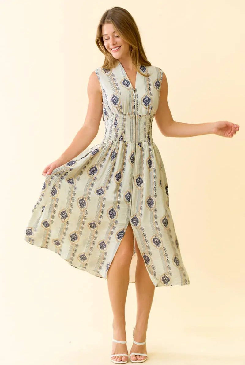 Doe and Rae The Meadowline Botanical Zip Midi Dress - Dresses