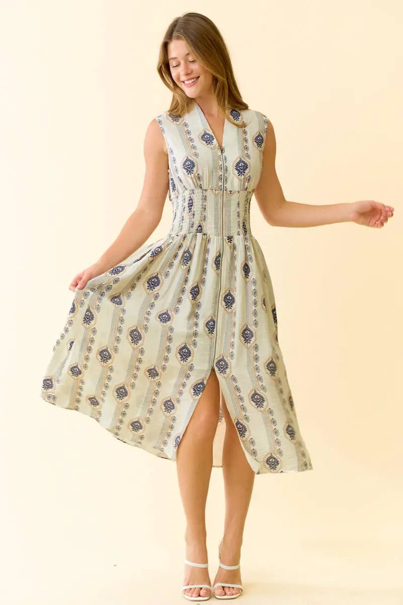 Doe and Rae The Meadowline Botanical Zip Midi Dress - Dresses