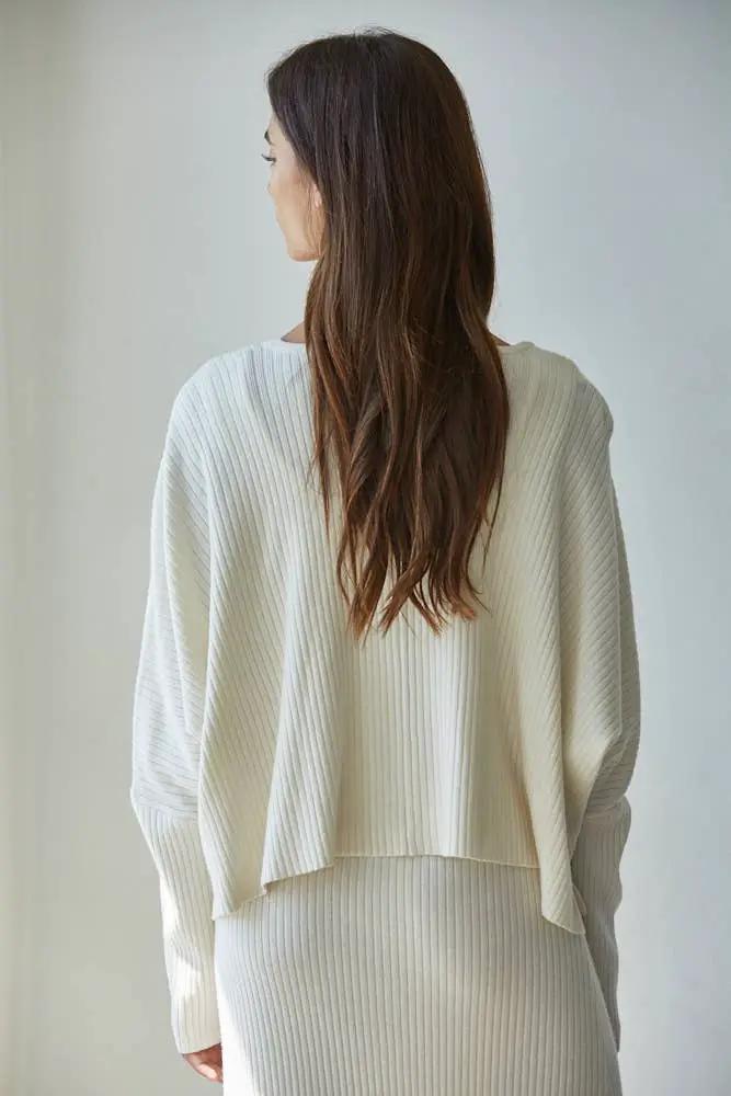 By Together Knit Sweater Ribbed Round Neck Long Sleeve Top in Cream - Sweaters Knit Sweater Ribbed Round Neck Long Sleeve Top