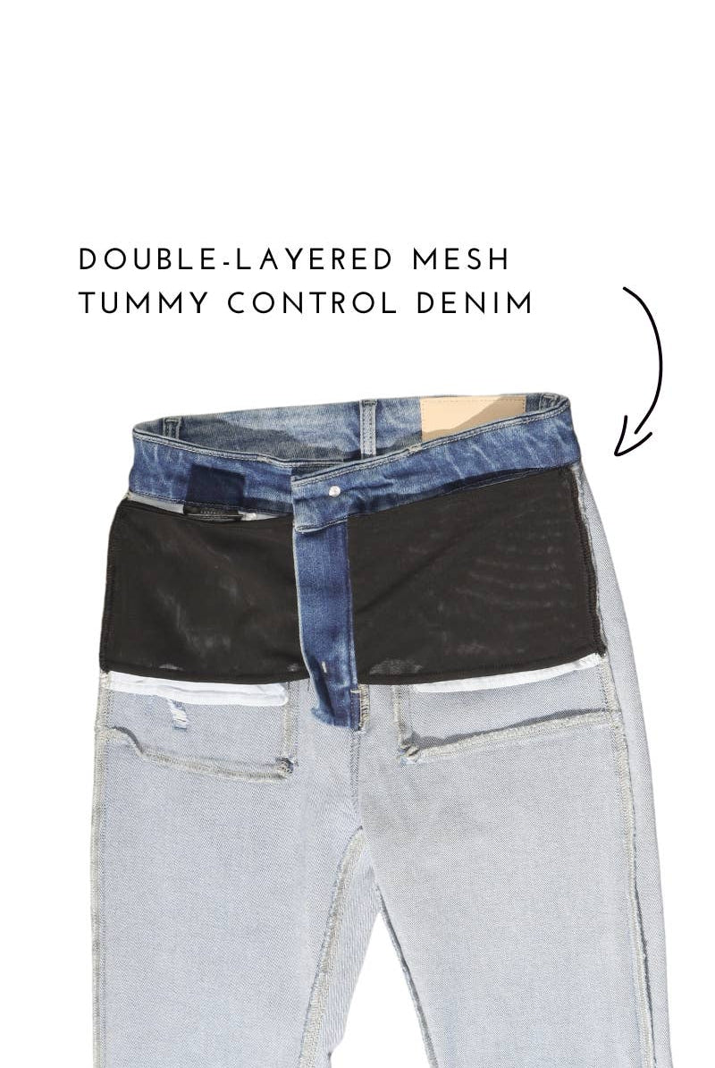 ARTEMIS VINTAGE Mesh Tummy Control High Rise Straight w/ Single Cuff Jeans - Jeans