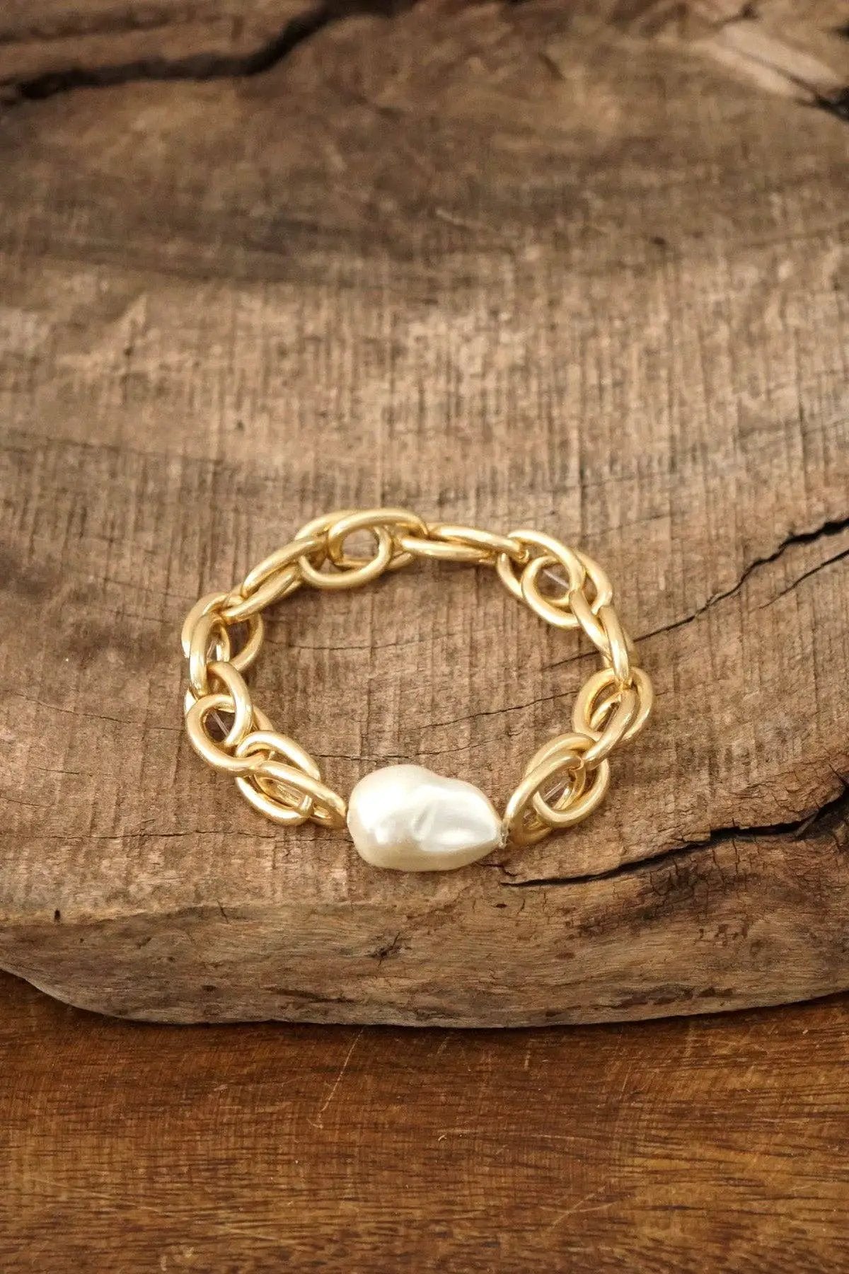PennyLine inc The Golden Heirloom Pearl Chunky Chain Bracelet – Worn Gold - Bracelets
