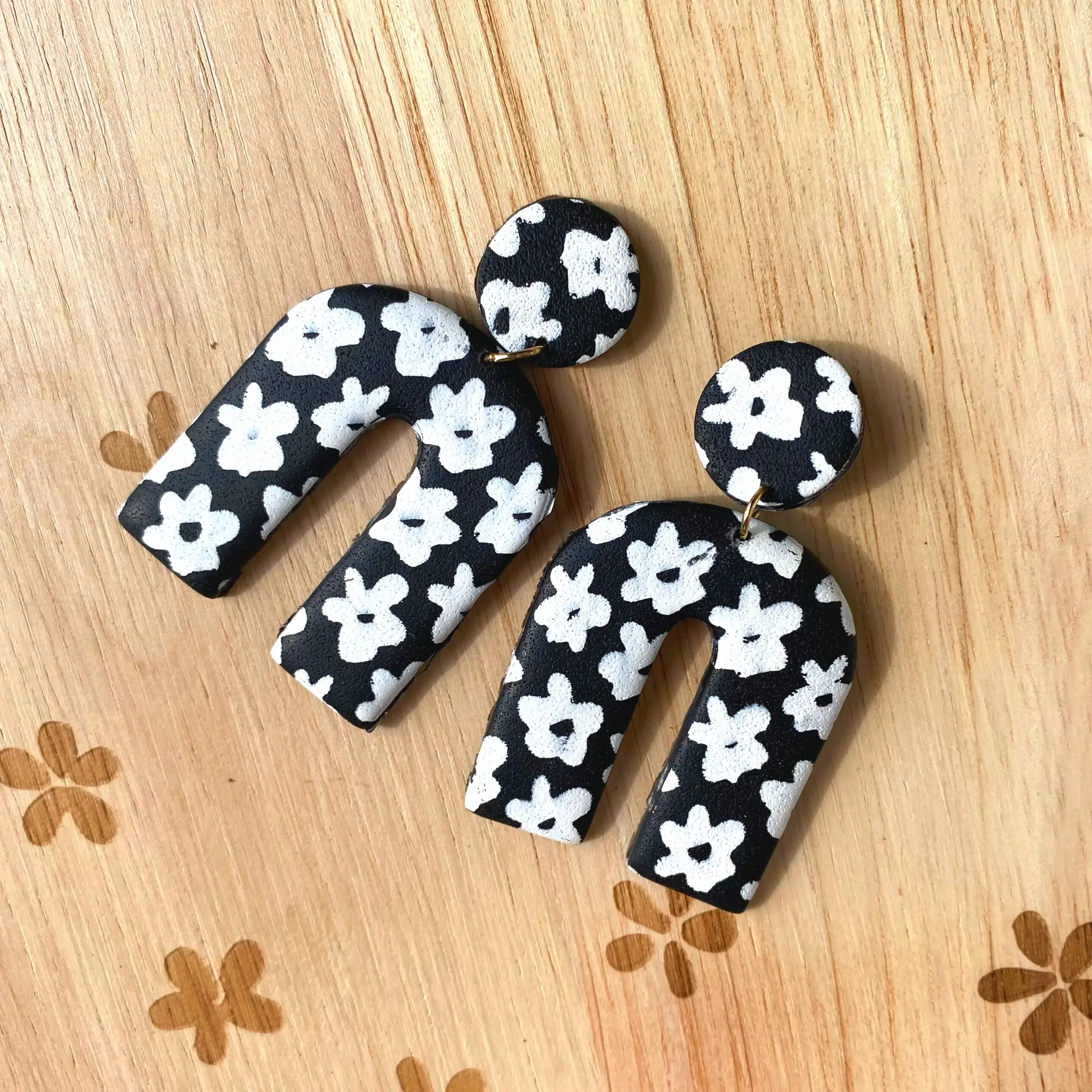 Blush and Bash Studio Blush and Bash Studio - Black and White Boho Floral Earrings - Earrings