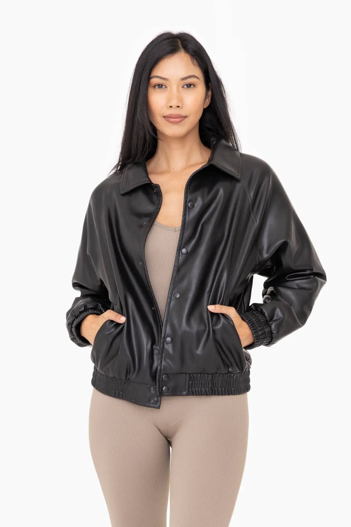 Mono B Mono B - Vegan Leather Bomber Jacket - Bomber Jackets Mono B - Vegan Leather Bomber Jacket