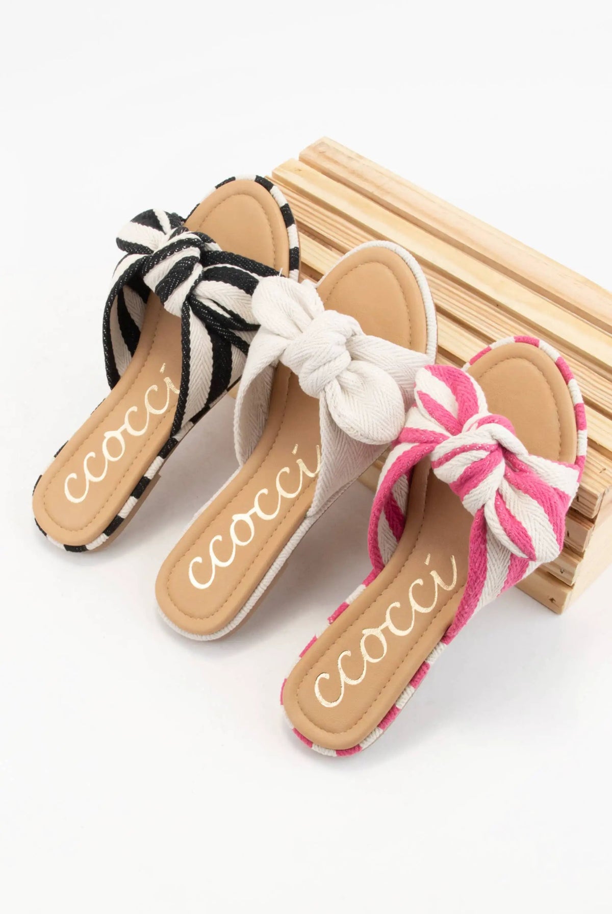CCOCCI The Rachel Knotted Bow Slide Sandals: Black Stripe - Sandals